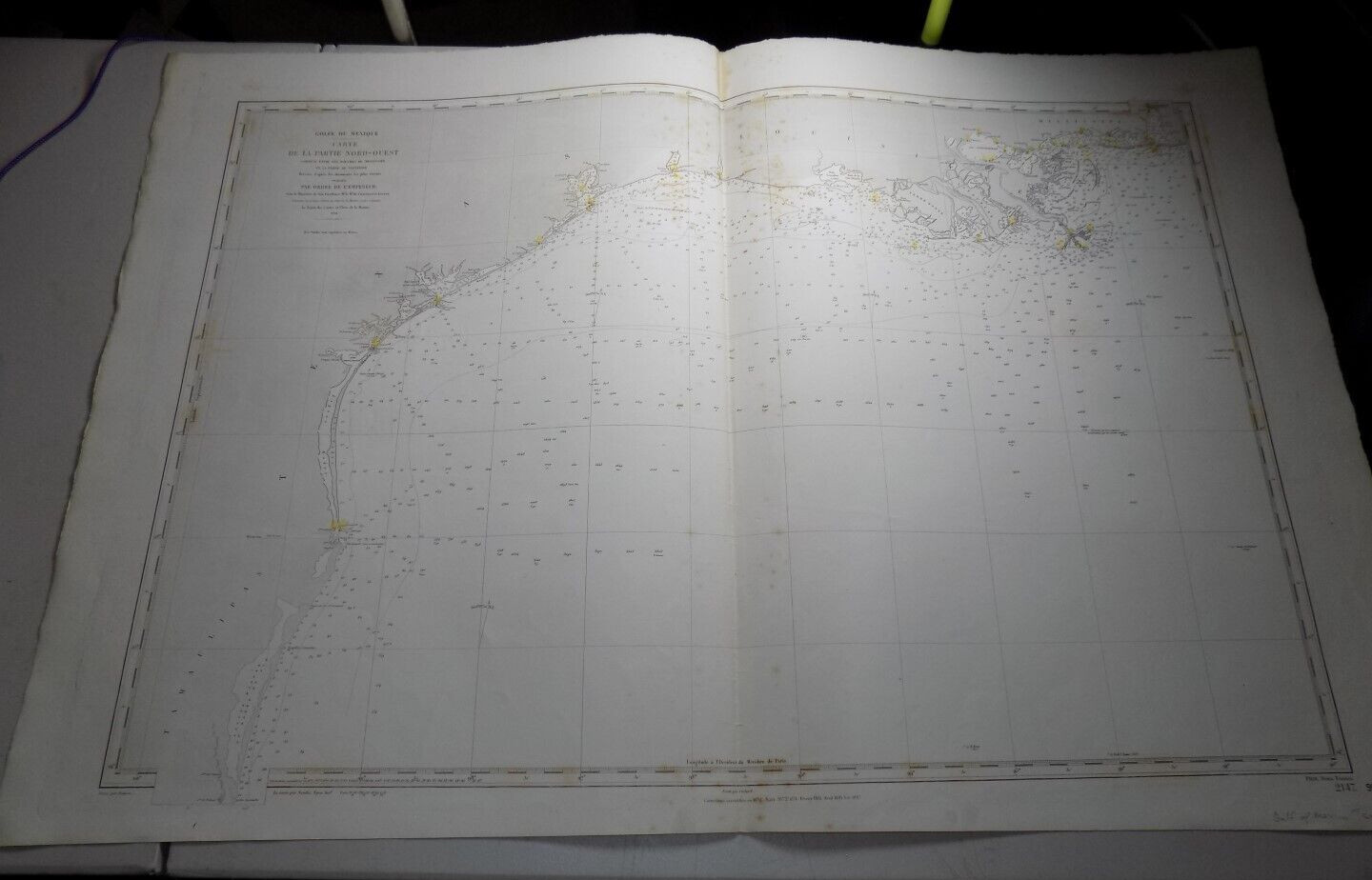 1887 (1864) GULF OF MEXICO Coastal Map, WESTERN PART,TX,LA,MS,AL/MEXICO/28×42″