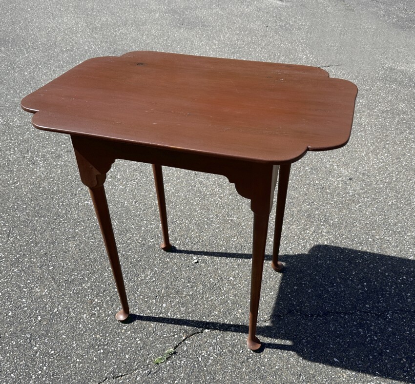 Vintage D. R. Dimes Queen Anne style tea table crackle brown finish block planed