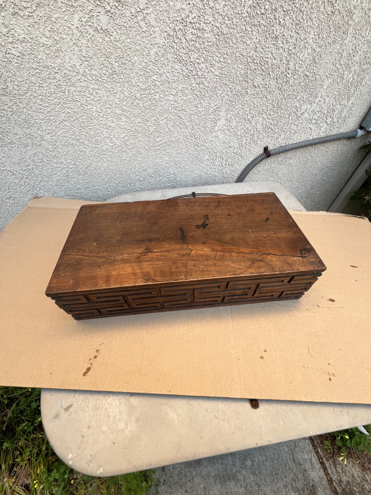 Big Real Antique Chinese Hand Made Solid Wood Table Folded Box 19X19X9″
