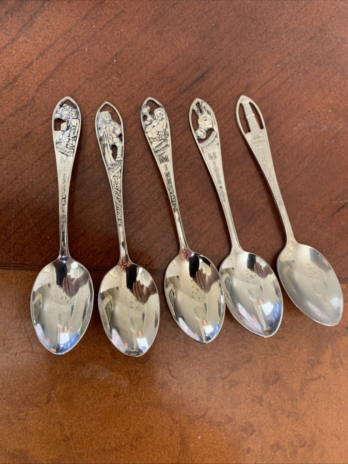 Vintage Souvenir Spoons Oklahoma, Missouri, Minnesota, Tennessee, Mississippi