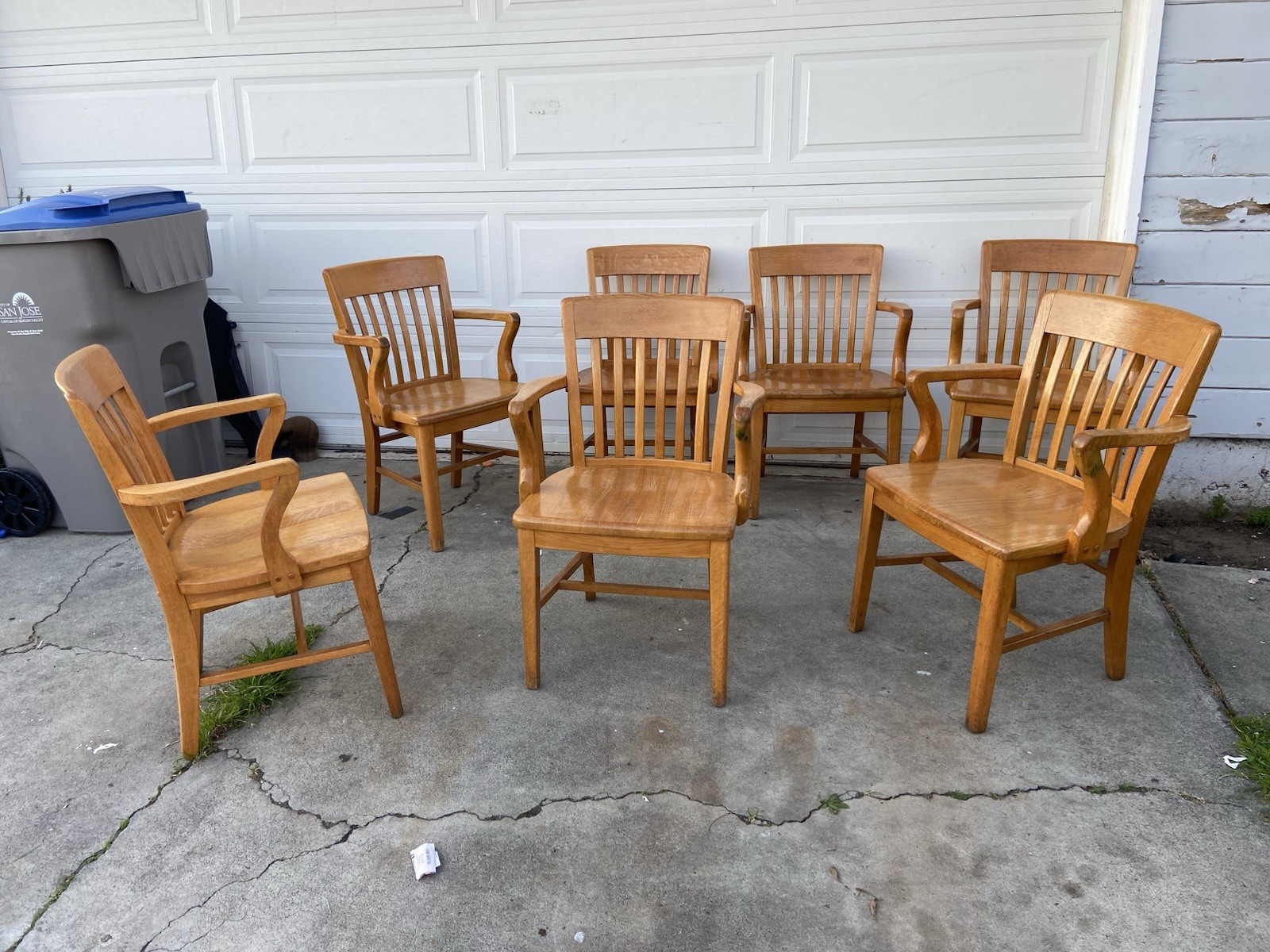 Antique Jasper Furniture Seating Bankers Golden Oak Chair Set Of 7