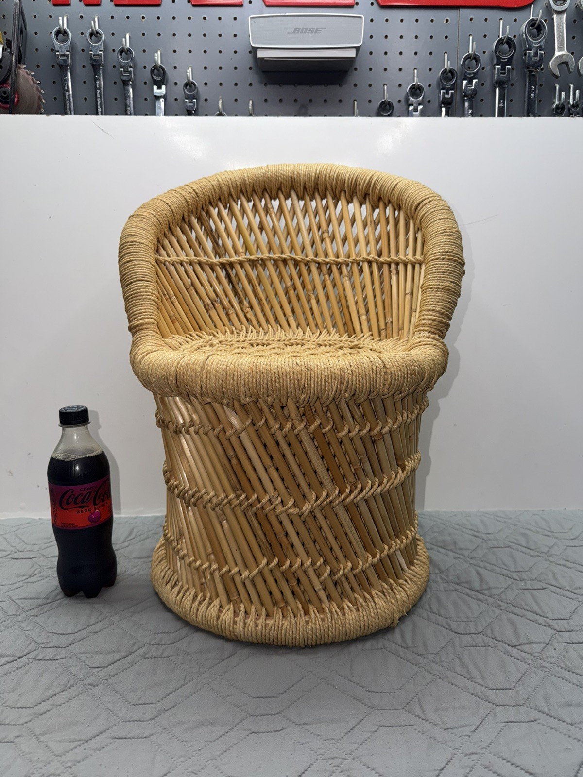 Vintage Handmade Wicker Rattan Child’s Barrel Chair Boho Bamboo Mini Accent