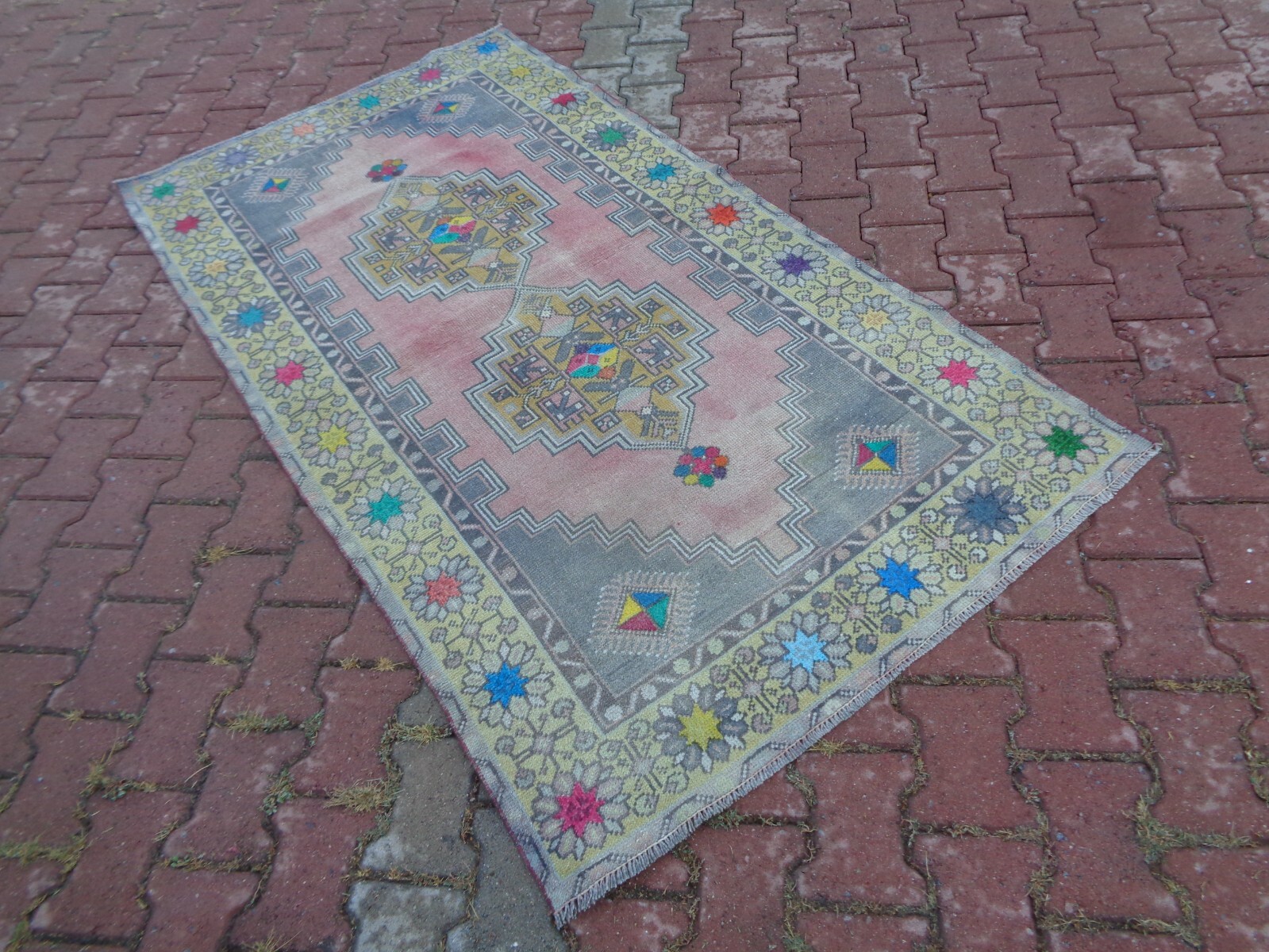 6.9 x 3.7 Ft Dance Of Vintage Rugs With Colors, Handmade Rug For Kids Room 835