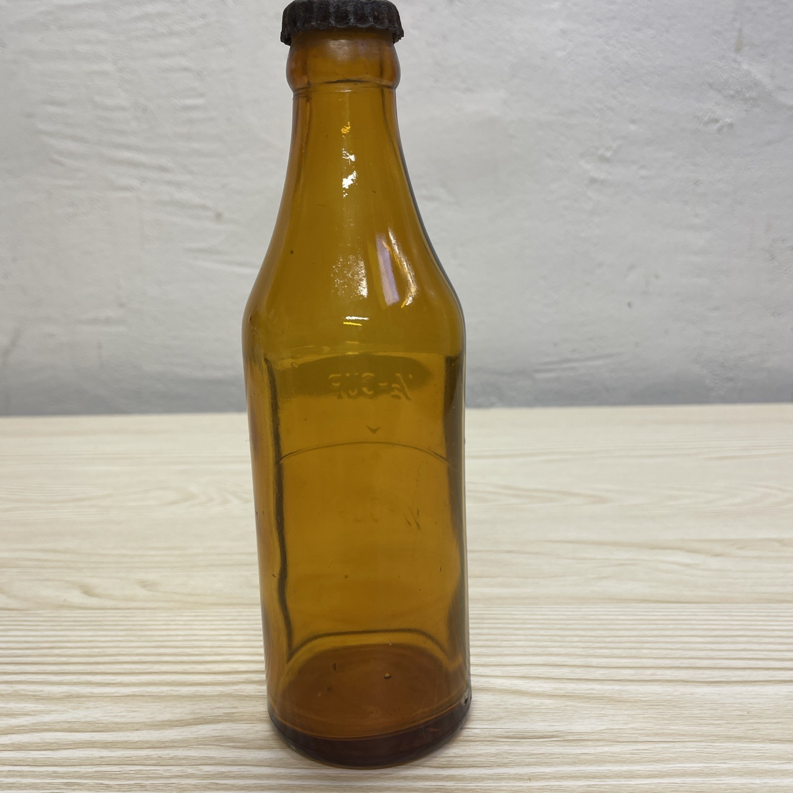 Vintage Embossed Amber Glass Measuring Bottle 1/2 Cup