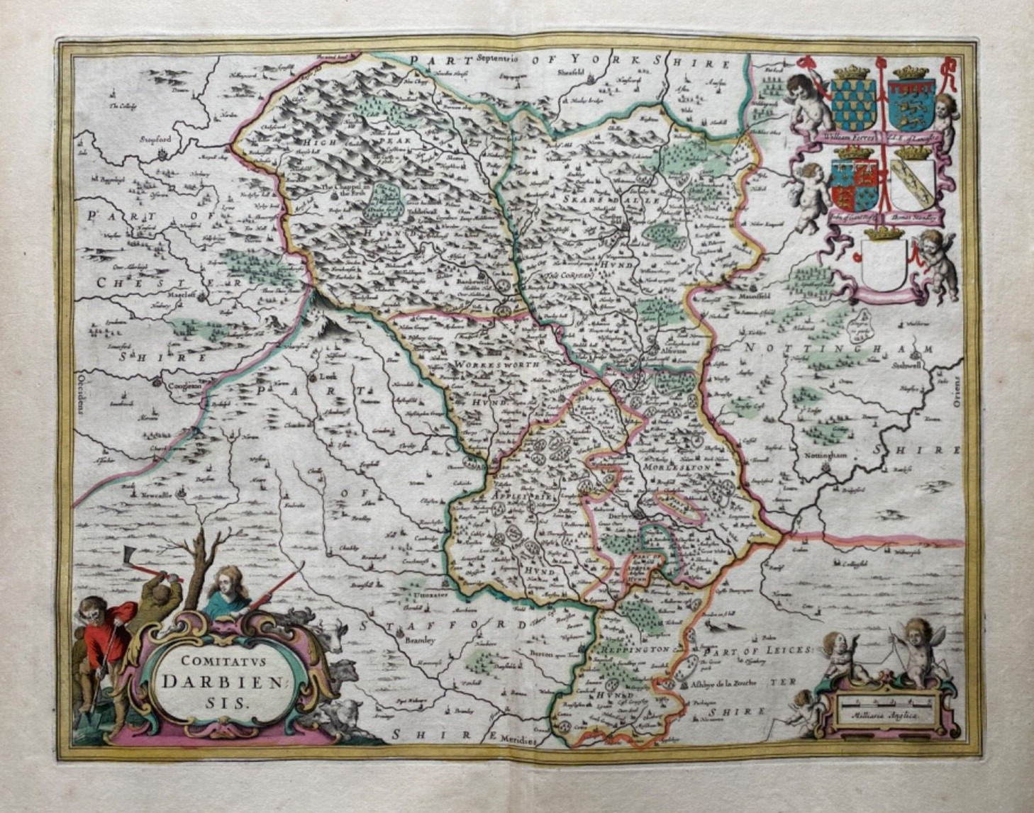 1646 Antique Map; Derbyshire. Jansson. Very Good Example