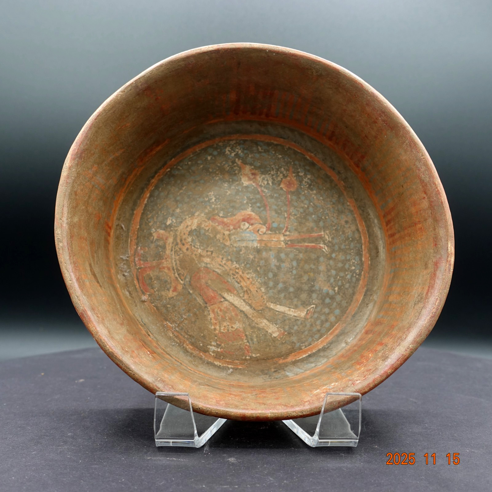 Pre-Columbian Authentic Artifact Ceramic Pottery Poly-Chrome Maya Bird Bowl