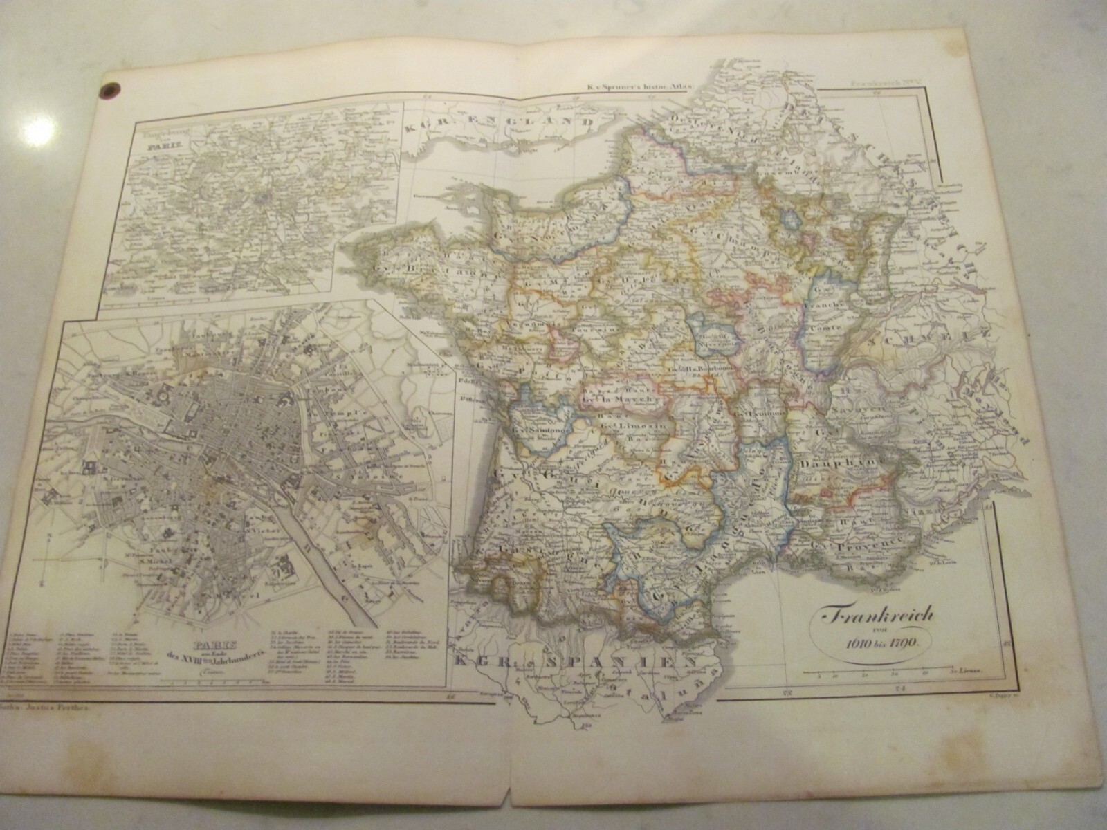 1854 Spruner’s Historic Map France Paris 1610-1790 Antique 5
