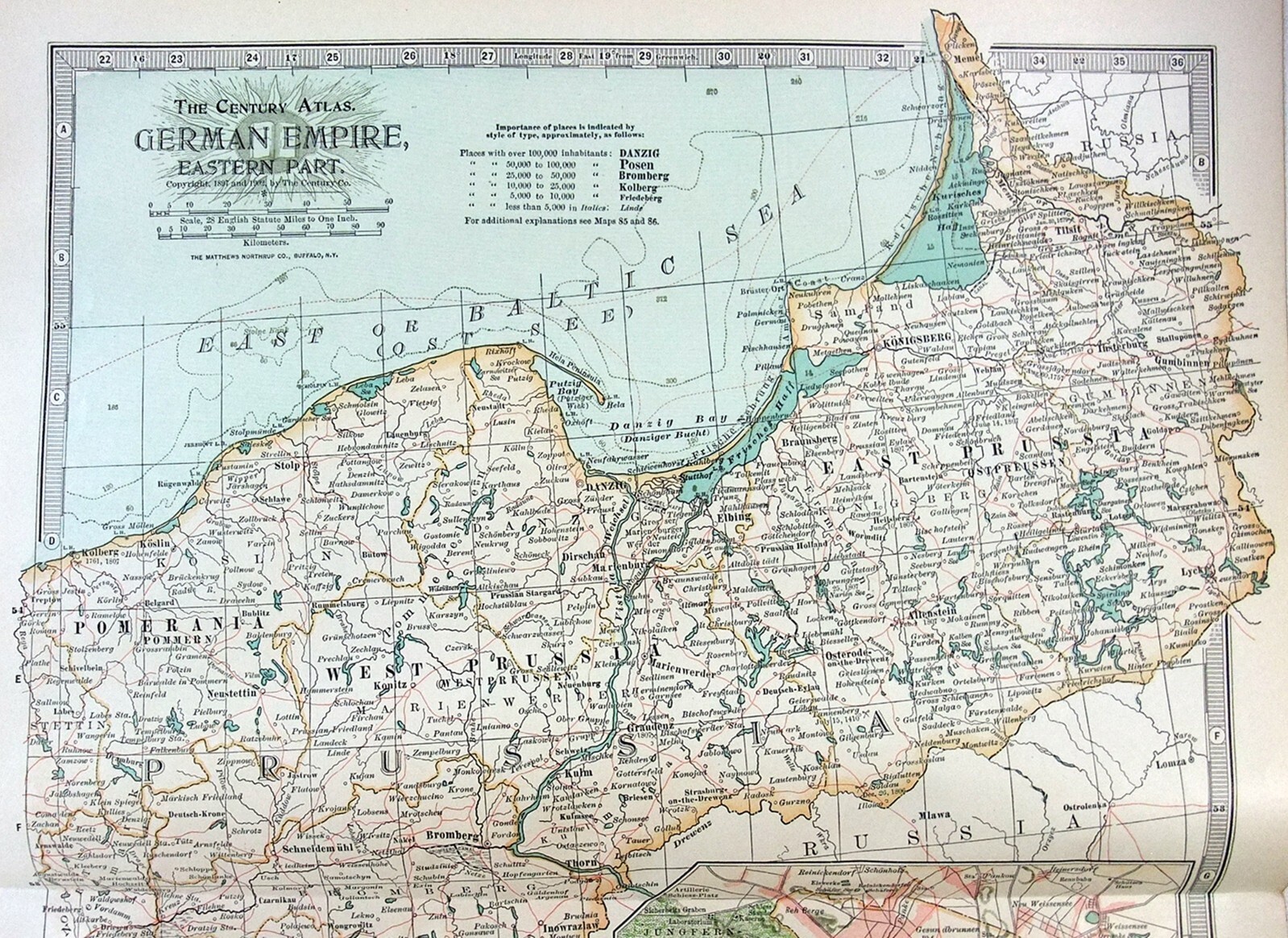 Eastern Germany – Original 1902 Map by The Century Company. Antique