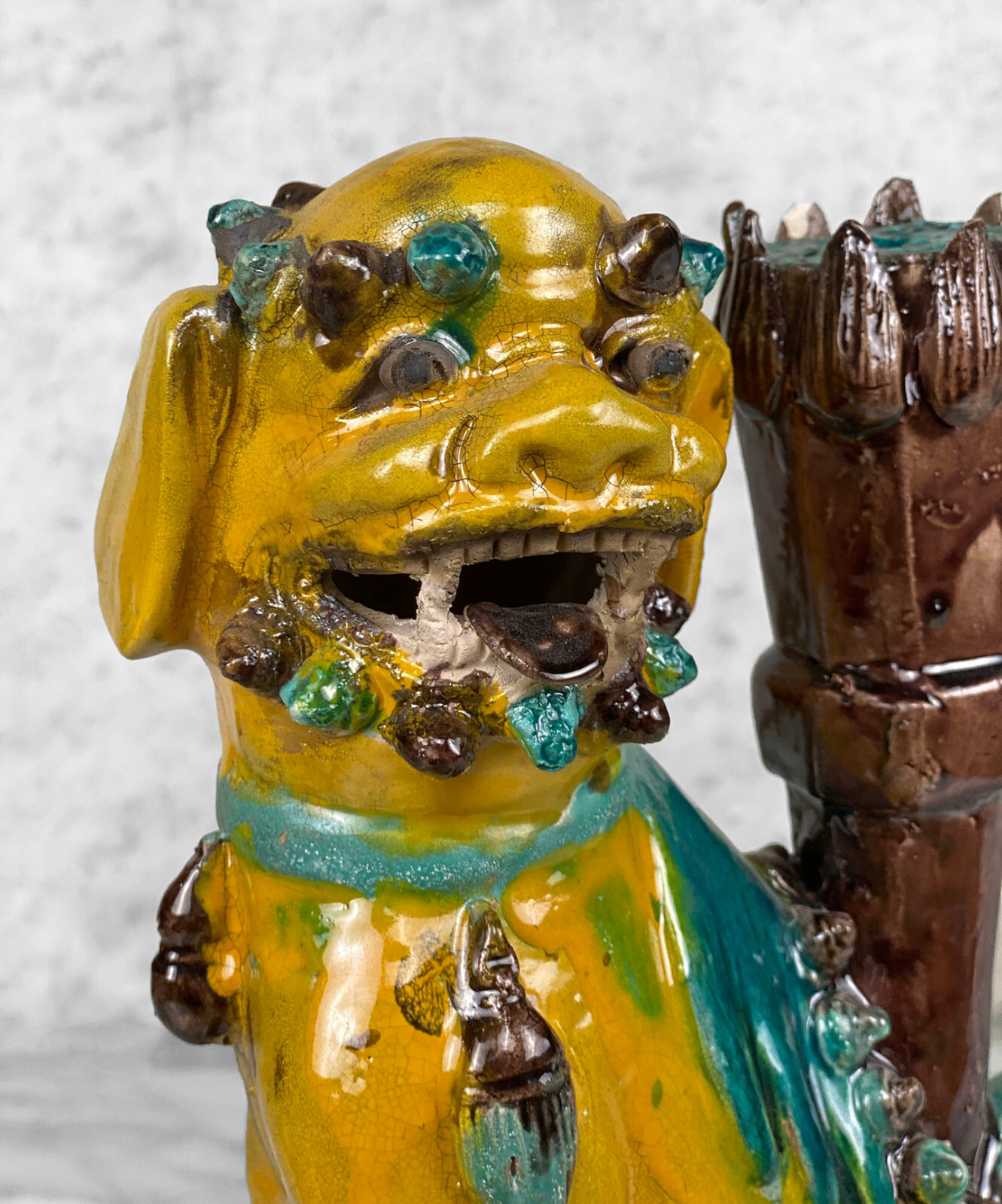 Vintage Chinese Majolica Porcelain Foo Dog Sculpture