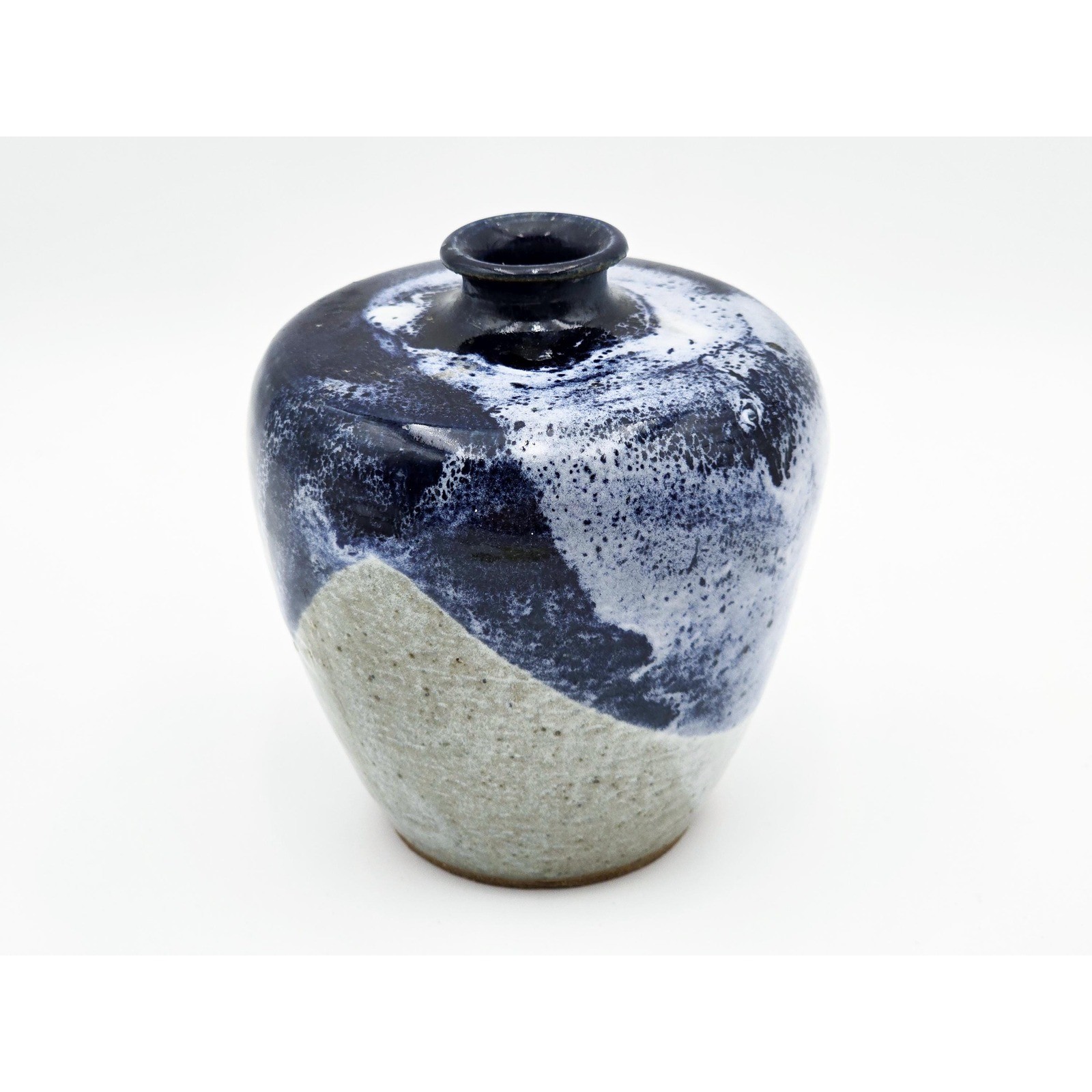 Blue & White Asian Inspired Artisan Vase Signed Handcrafted Art Pottery