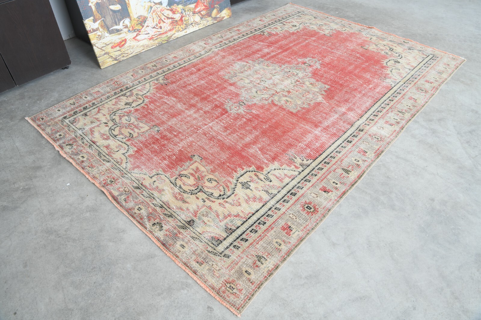 antique turkish rugs, hand-knotted vintage carpet, oushak muted area rug 5×8 622