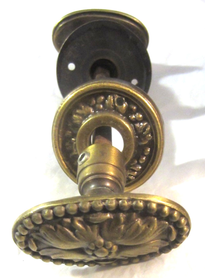 Pair of Antique Brass Door Knobs W/ Embossed Flower Pattern