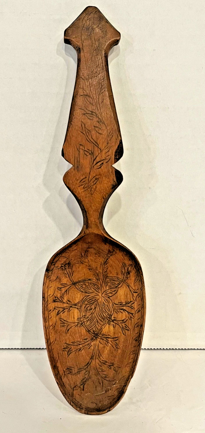 Norwegian Large SPOON Scratch Carving STUNNING DESIGN 9 in Antique