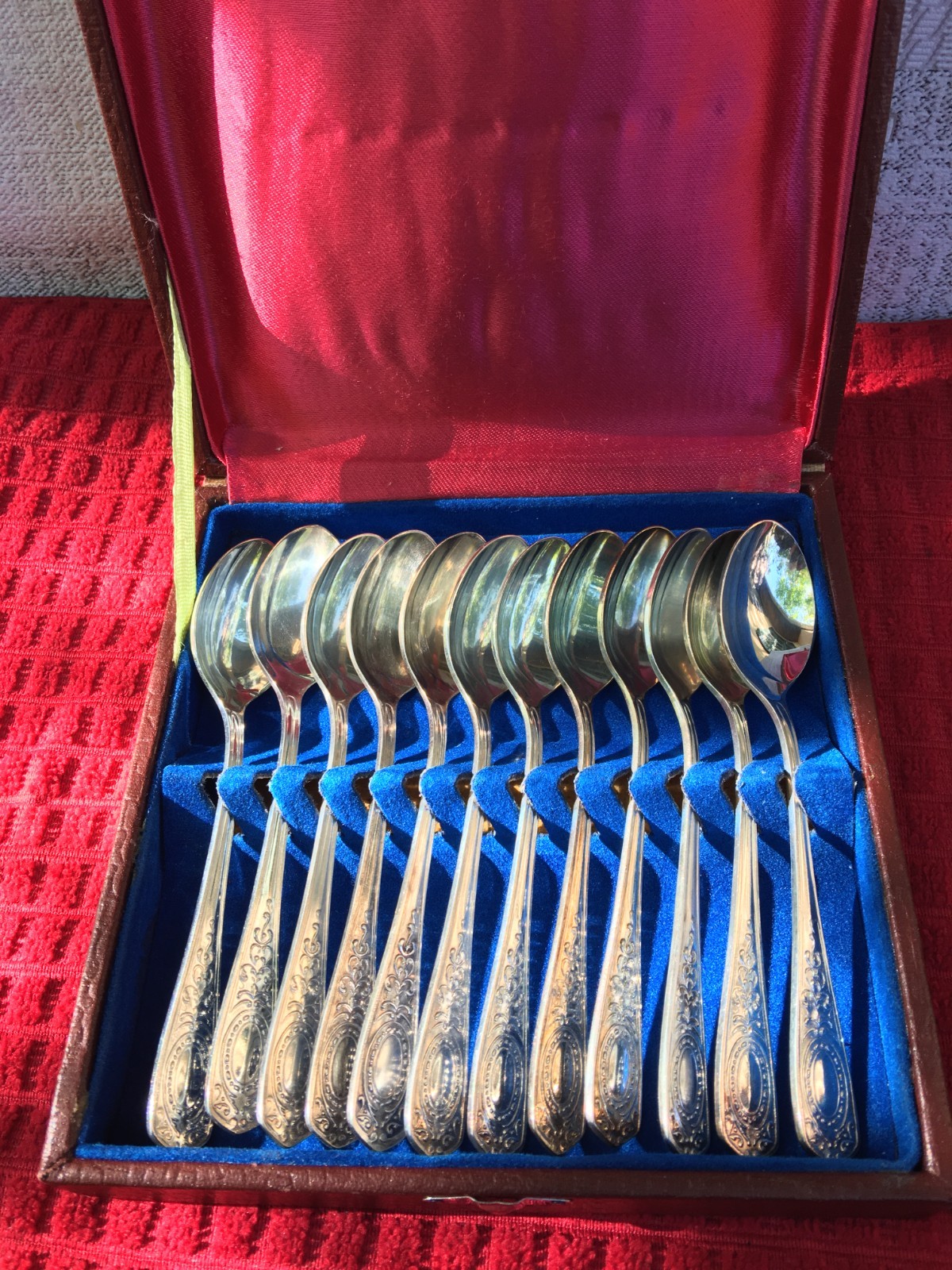 Vintage Soviet silver-plated set of 12 Melchior copper-nickel alloy teaspoons,