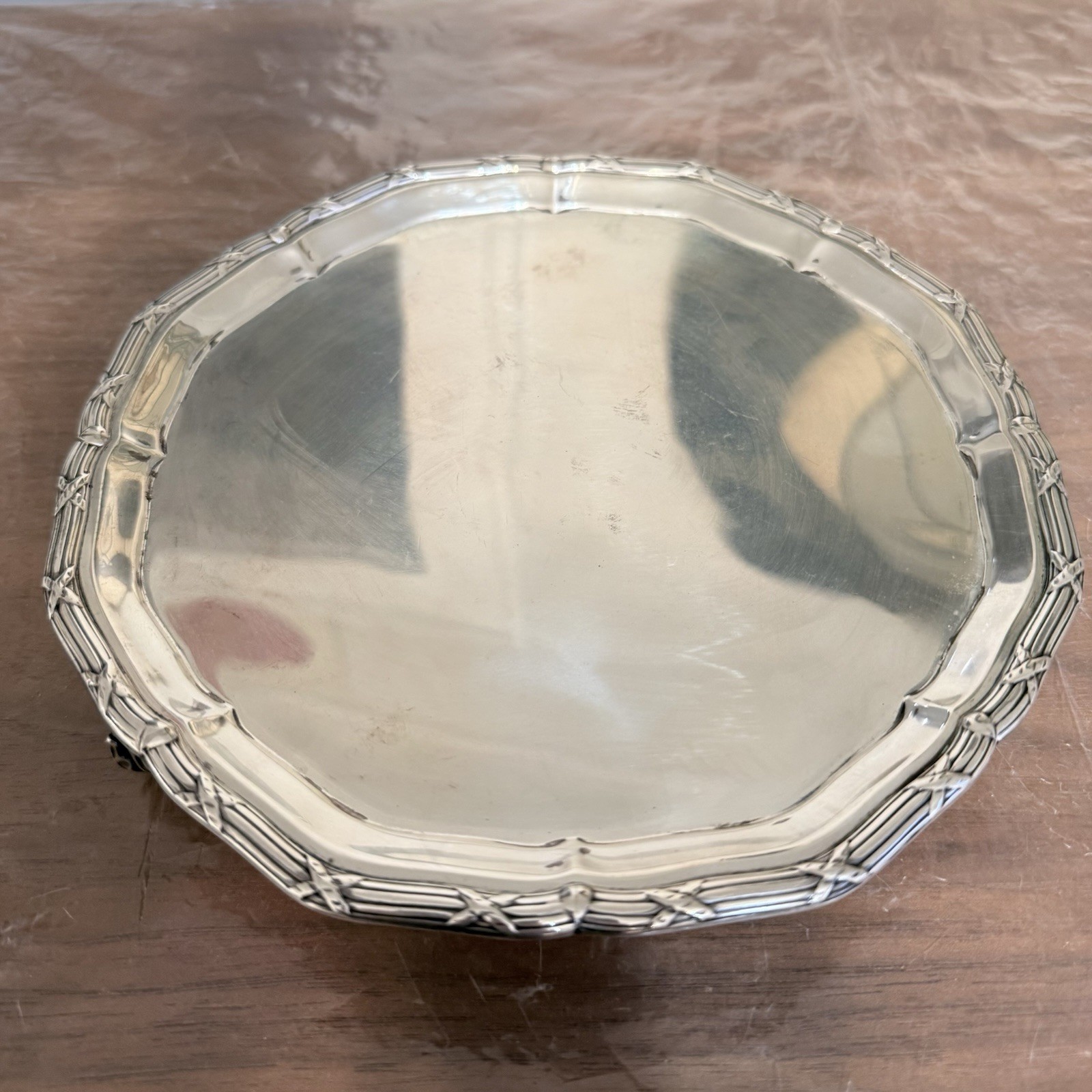 Antique 8” Solid Sterling Silver Salver Sheffield Jays Oxford St 365 G 1908 Hlmk