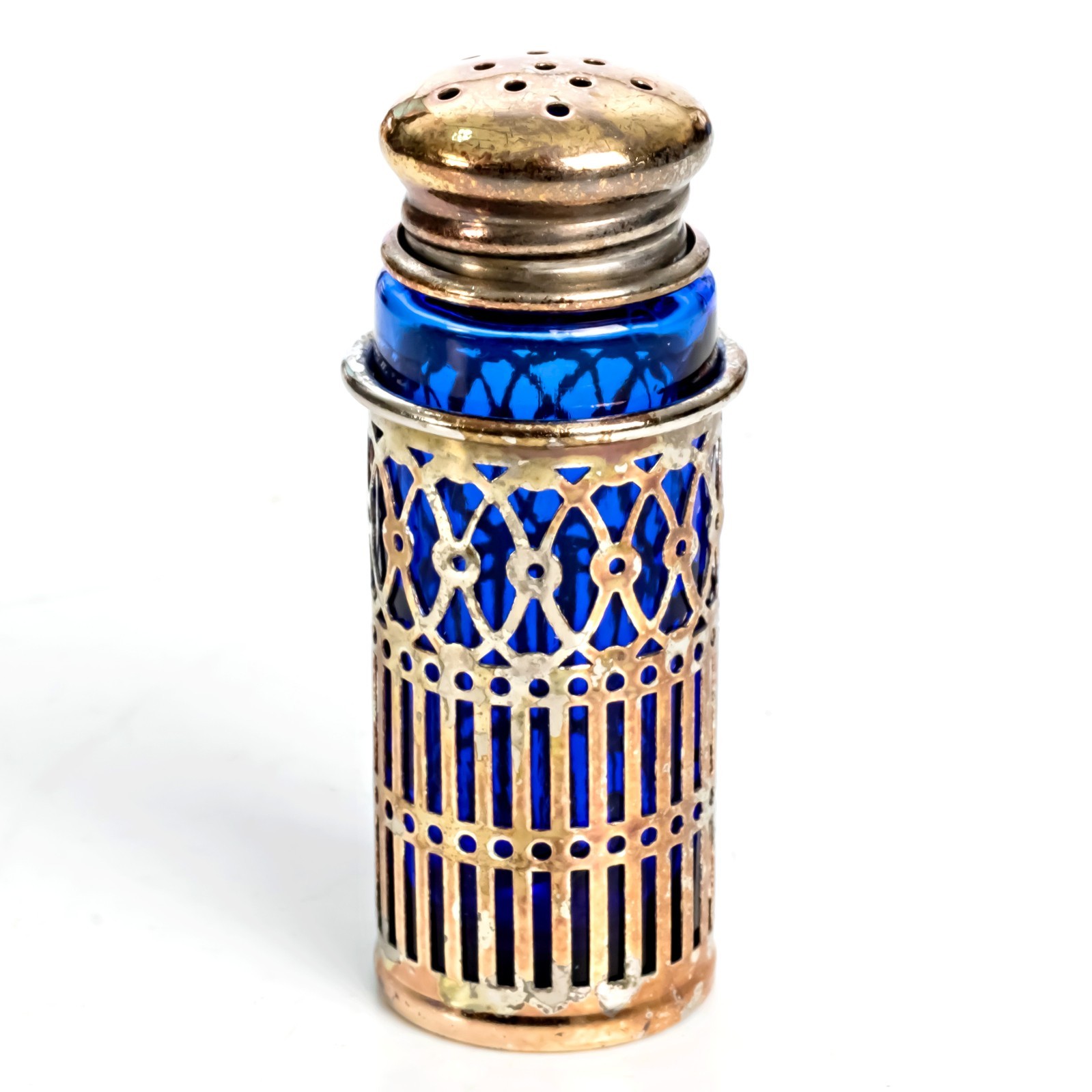 Vintage Silver Salt Shaker Cobalt Blue Glass