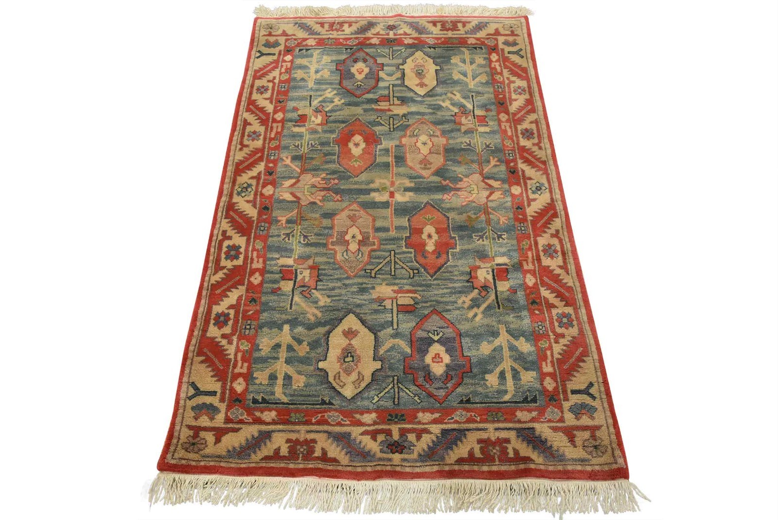 Heriz Rug 3’9” x 5’9” Blue Wool Vintage Tribal Hand-Knotted Oriental Carpet