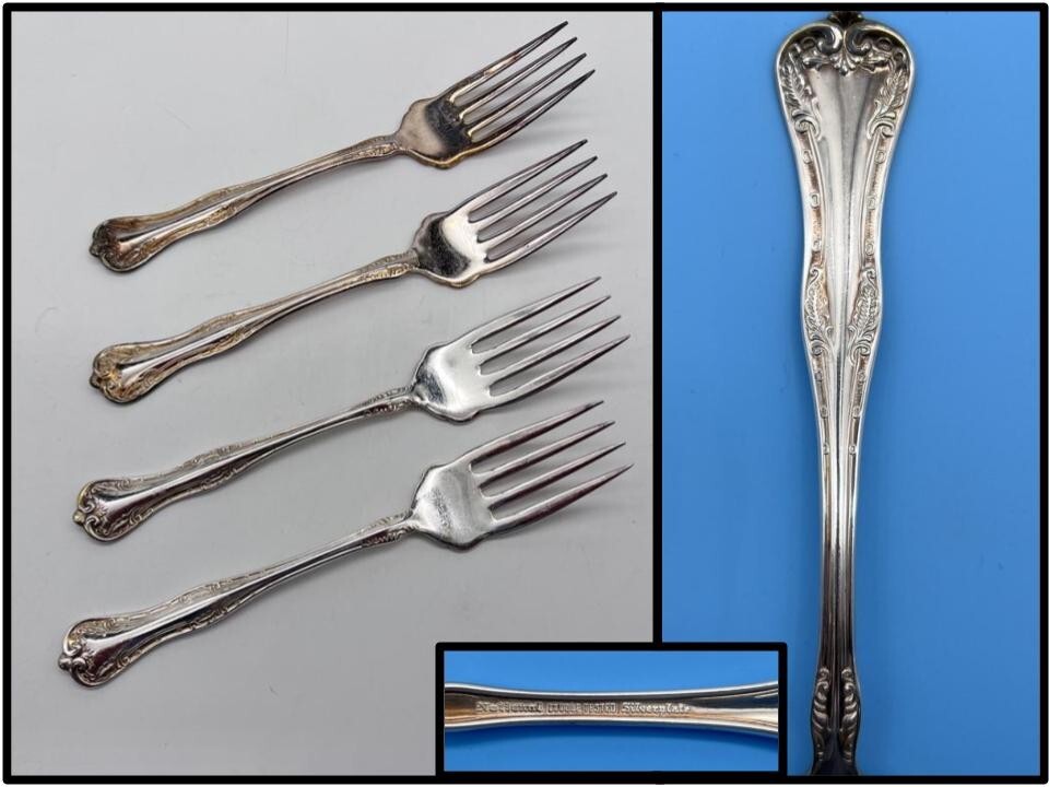 LOT 4 Vintage National Silver Co. Silverplate QUEEN ELIZABETH 6-3/8″ Salad Forks