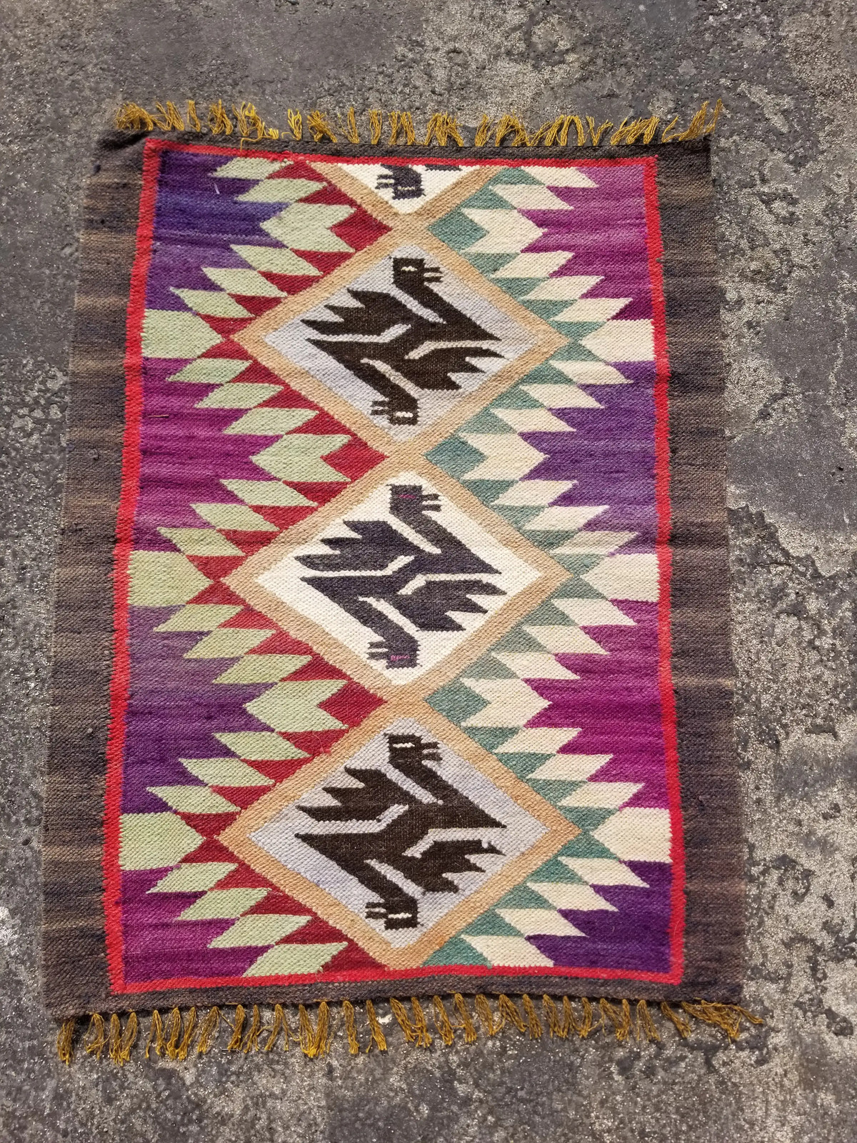 Distressed Vintage Handmade Southwestern Motifs Wool Multicolor Kilim 2.3×1.8ft