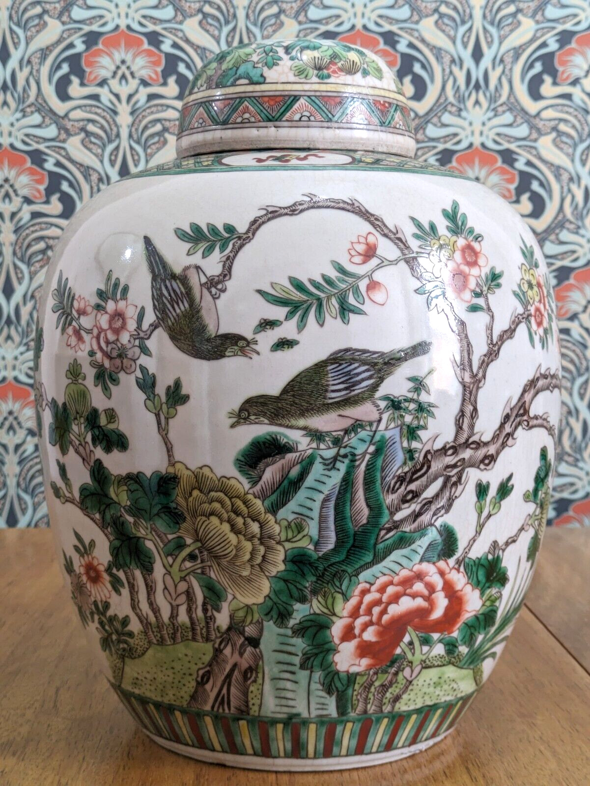 19th Century Chinese Famille Verte Porcelain Qing Kangxi Ginger Jar Antique 35cm