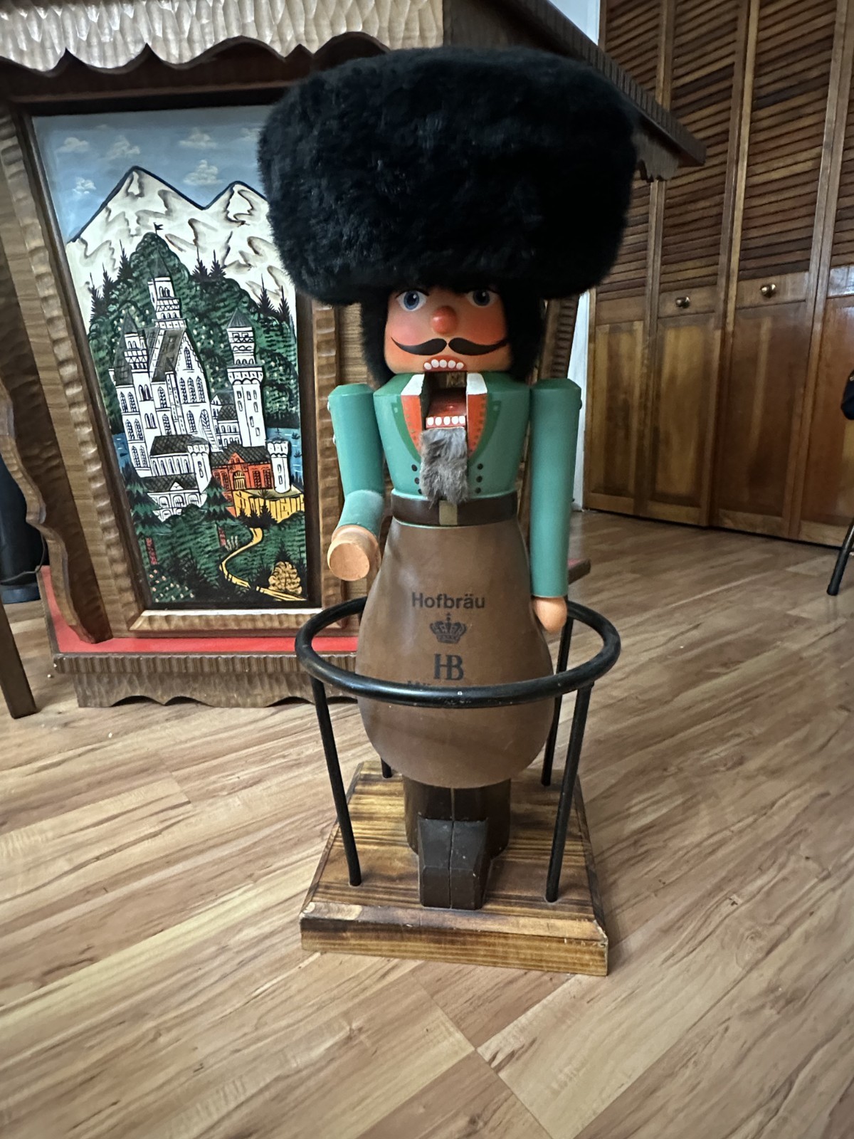 Large German Nutcracker Bar Stool – Hofbräu München – Functional Wooden Figure