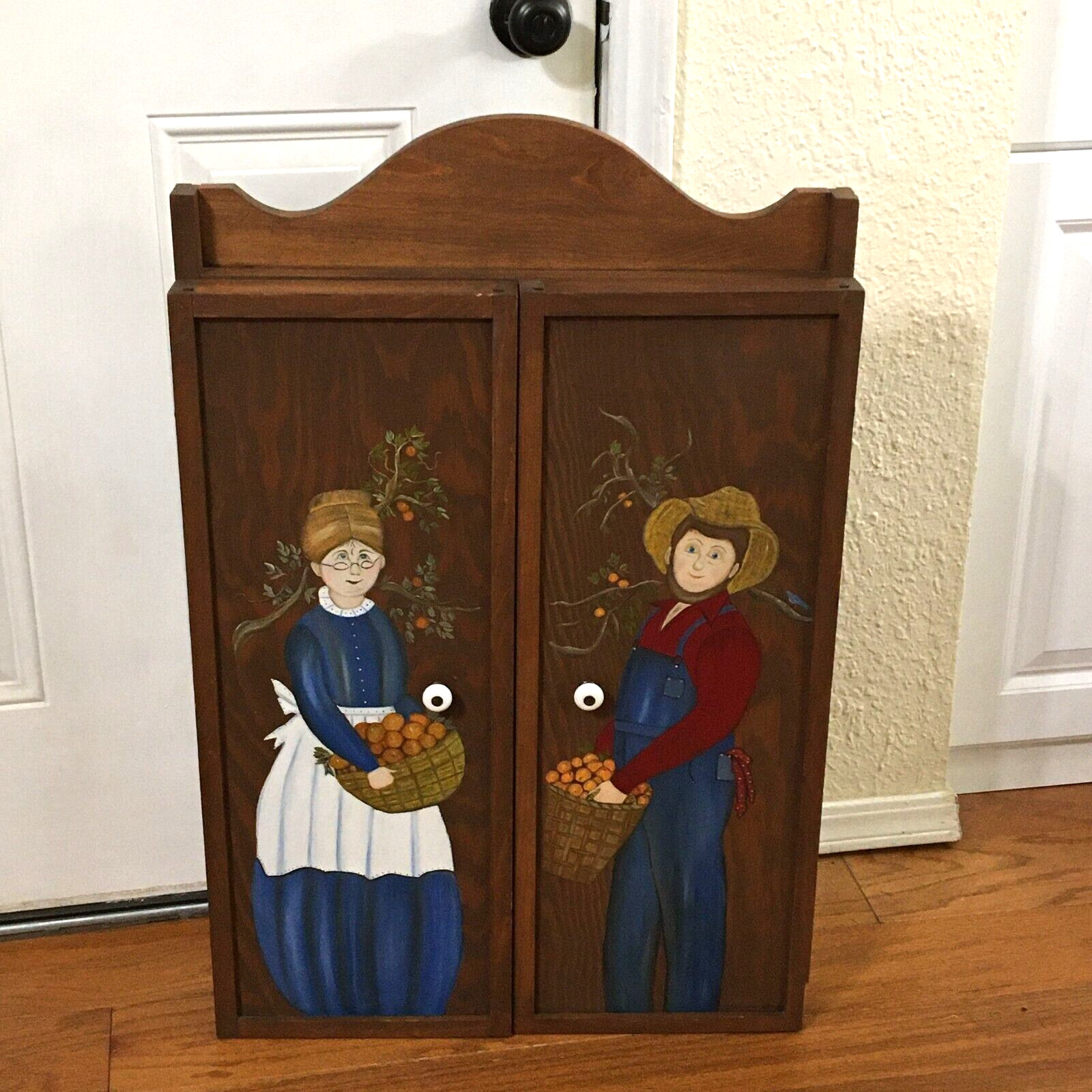 Vtg Hand Painted Spoon Rack Shelf Wall Cabinet Display Case Primitive Folk Art