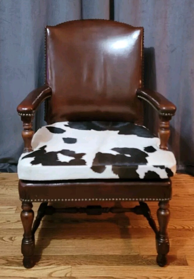 💐 Antique Leather and Cowhide Accent Side Chair