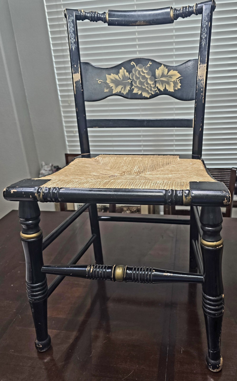 Antique Hitchcock Harvest Back Chair With Rush Seat 1820s To 1830s.