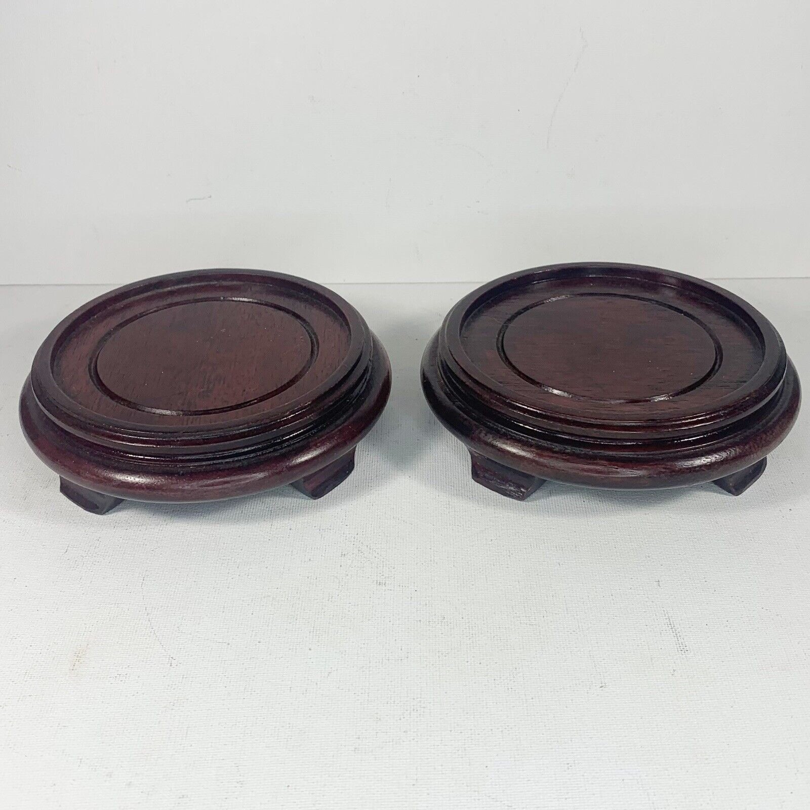Vintage Chinese Wood Stand Lot 2 Vase Urn Pot Planter Riser Chinoiserie 4” Decor