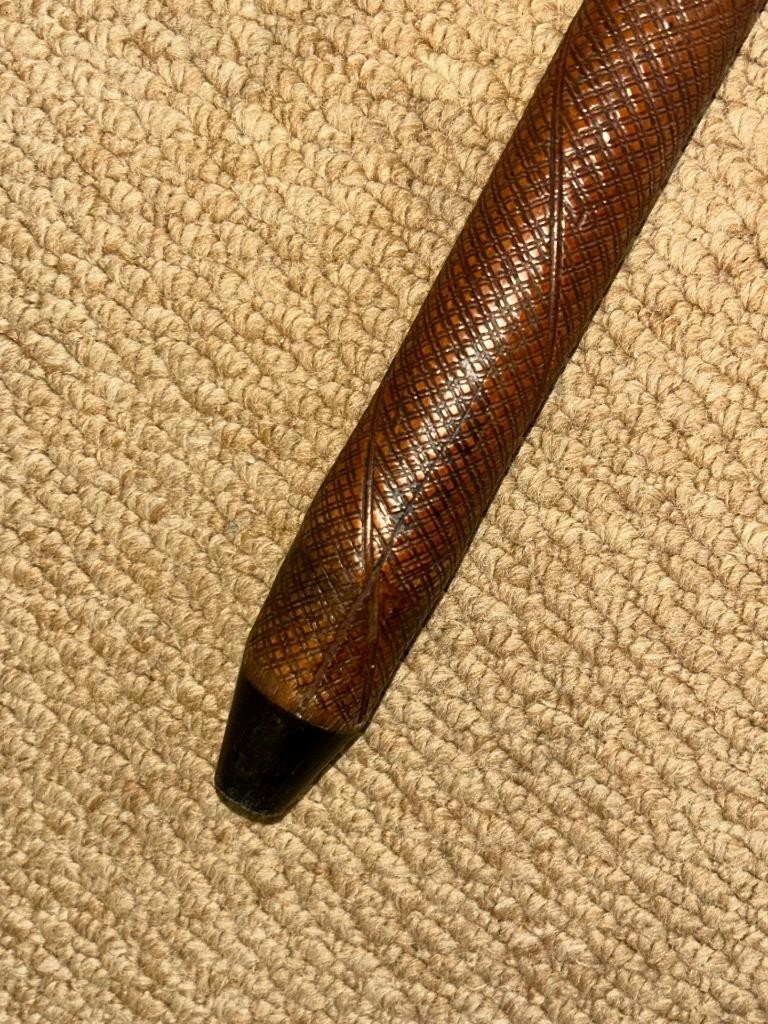 Antique Asian Oriental All Carved Bamboo Walking Stick Cane – Root Ball Top