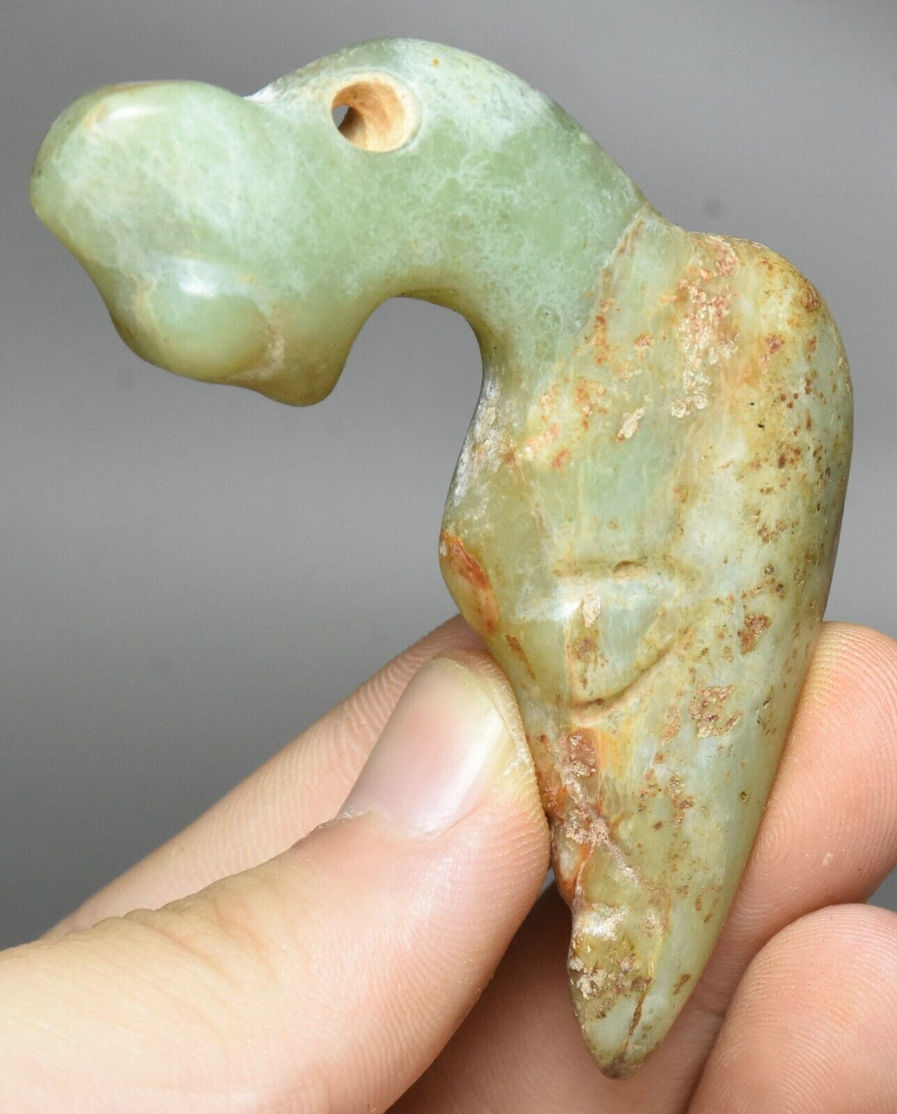 7CM China Hongshan Cultue Old Jade Carve Beast Face Head Animal Amulet Pendant