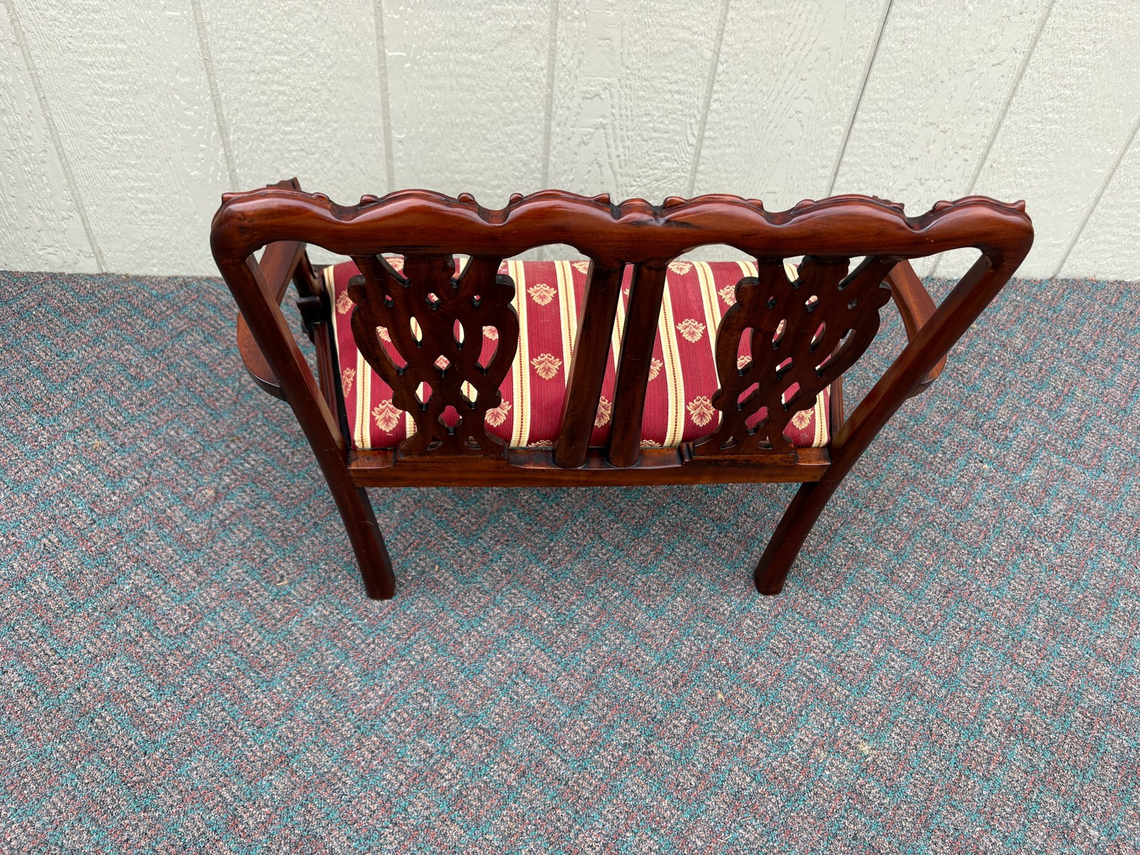 67699 Miniature Chippendale Loveseat with Carved Mahogany and Upholstery