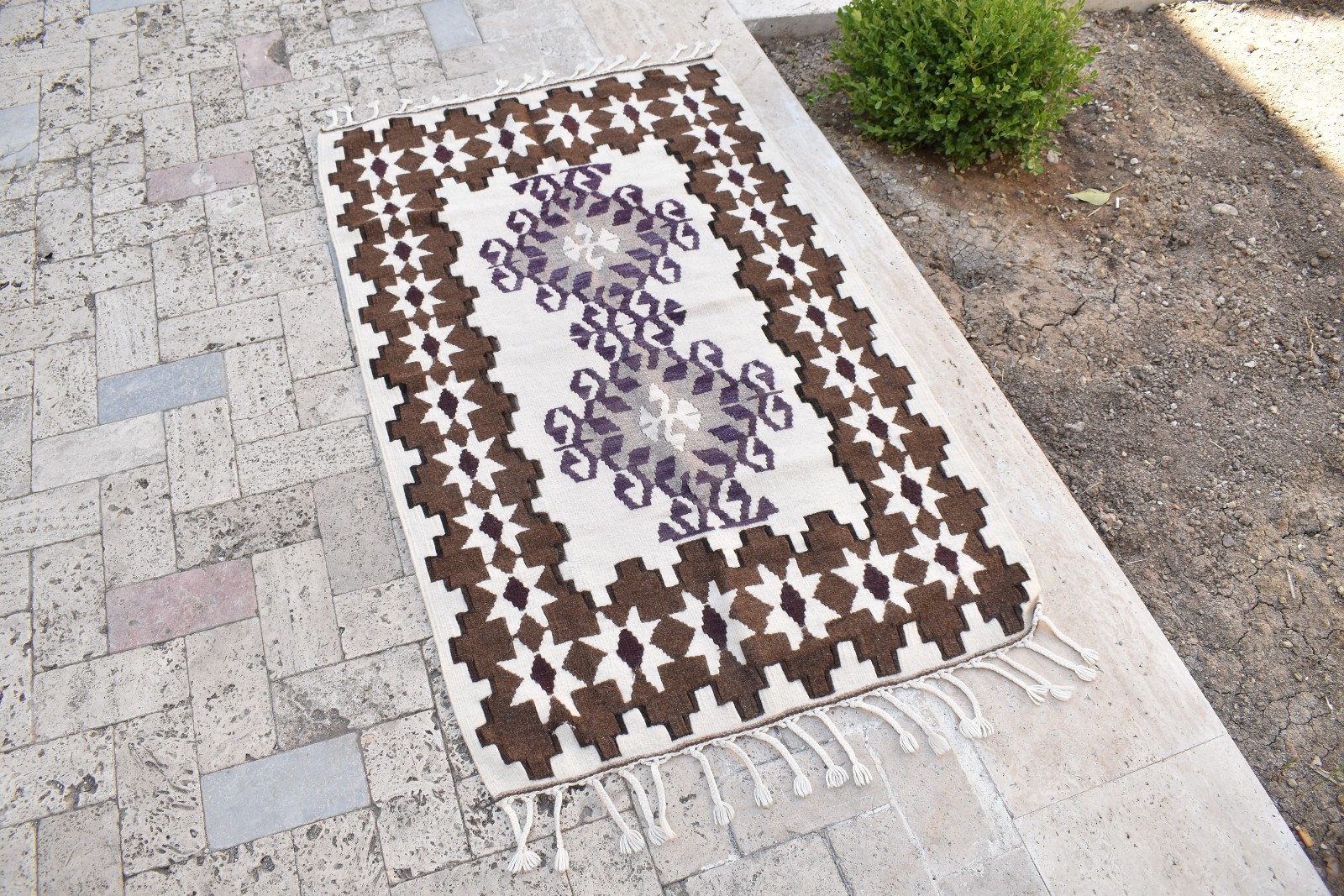 Turkish Rug 33”x53” Handwoven Kayseri Brown Kilim 85x137cm Oriental 2×4 Size