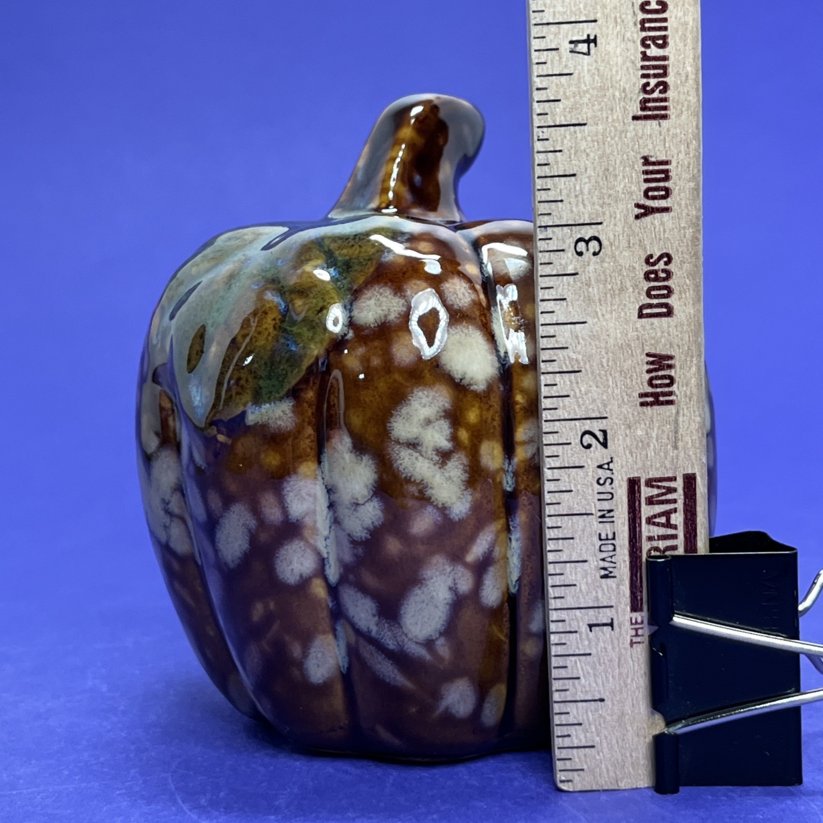 Decorative Ceramic Pumpkin Hand Crafted Brown Tan Speckled Glaze Vintage Piece