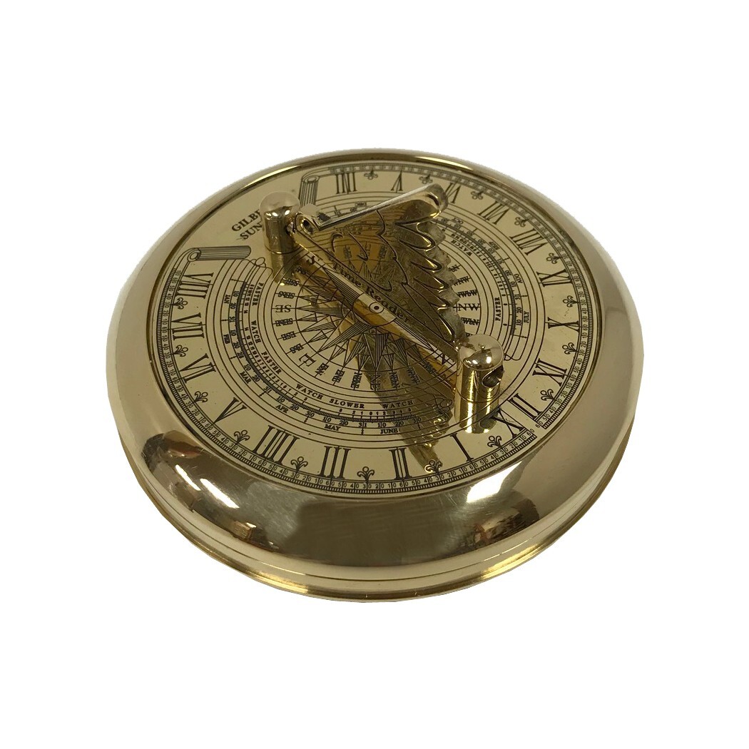 3″ Solid Polished Brass Pocket Sundial Compass Antique Reproduction with Lid