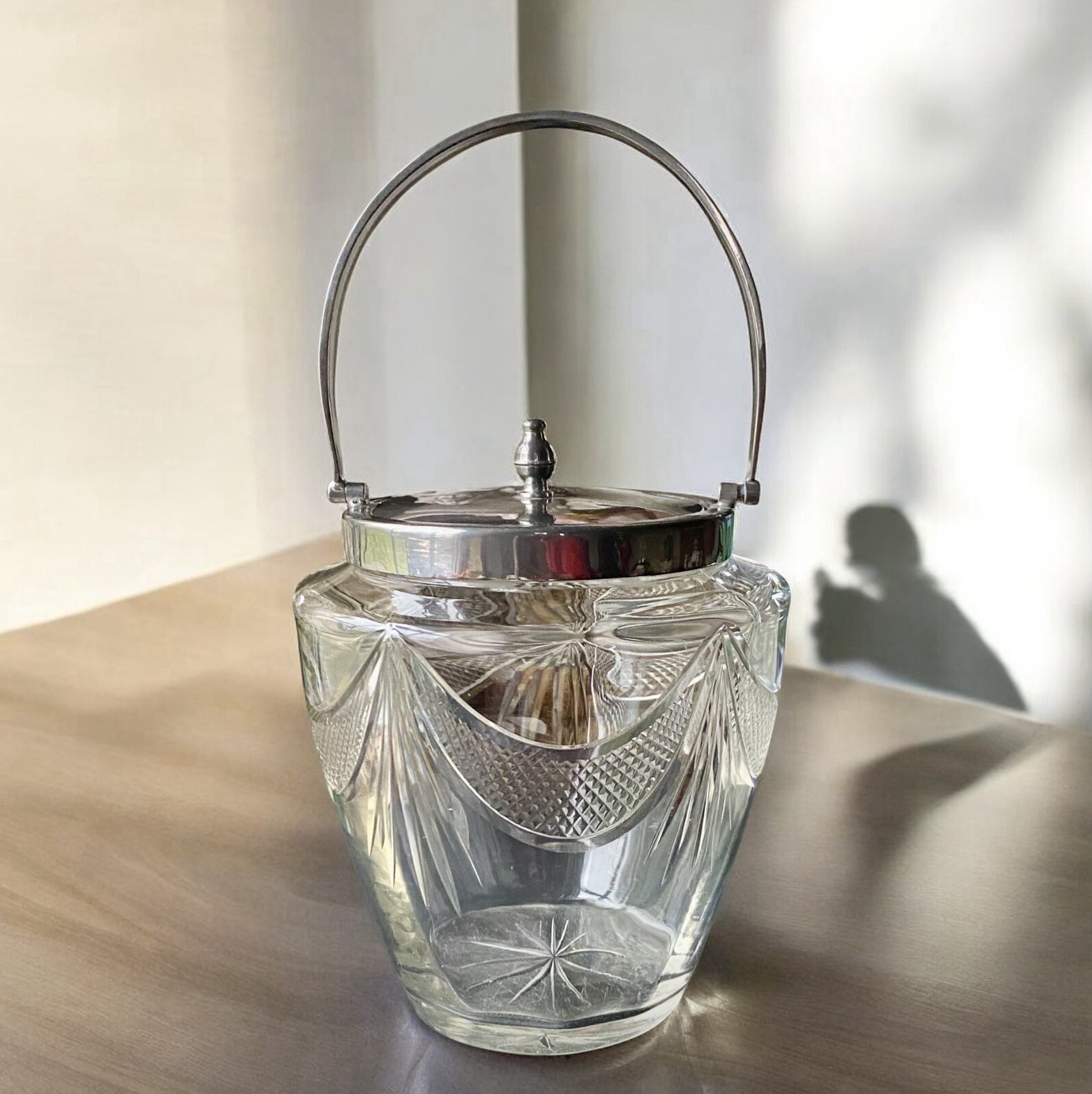 Edwardian Glass Silver Plate Biscuit Cookie Jar Ice Bucket Art Deco – Quality!!
