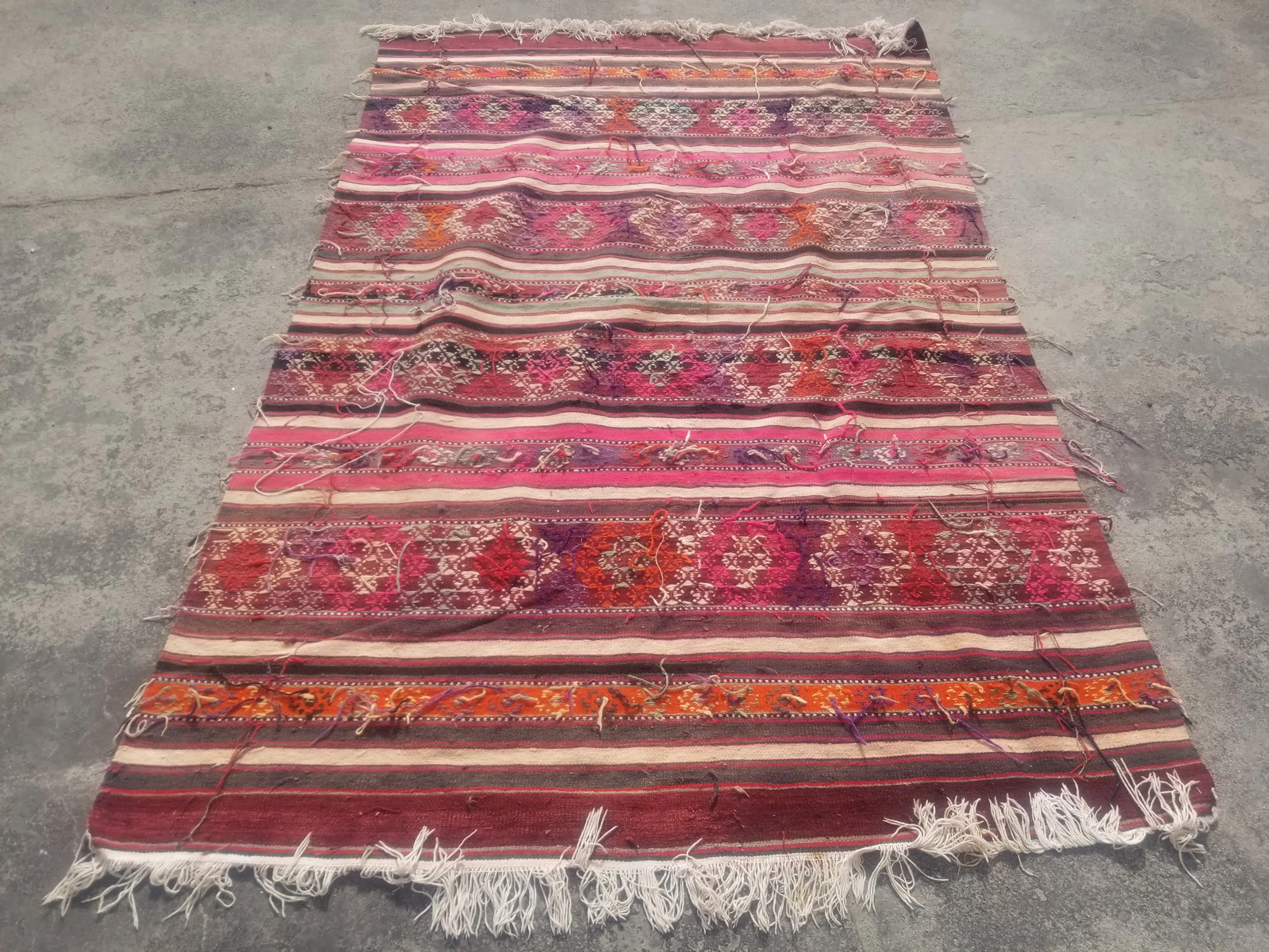 Vintage Traditional Handmade Turkish Wool Multicolor Kilim 6.7×4.7 ft