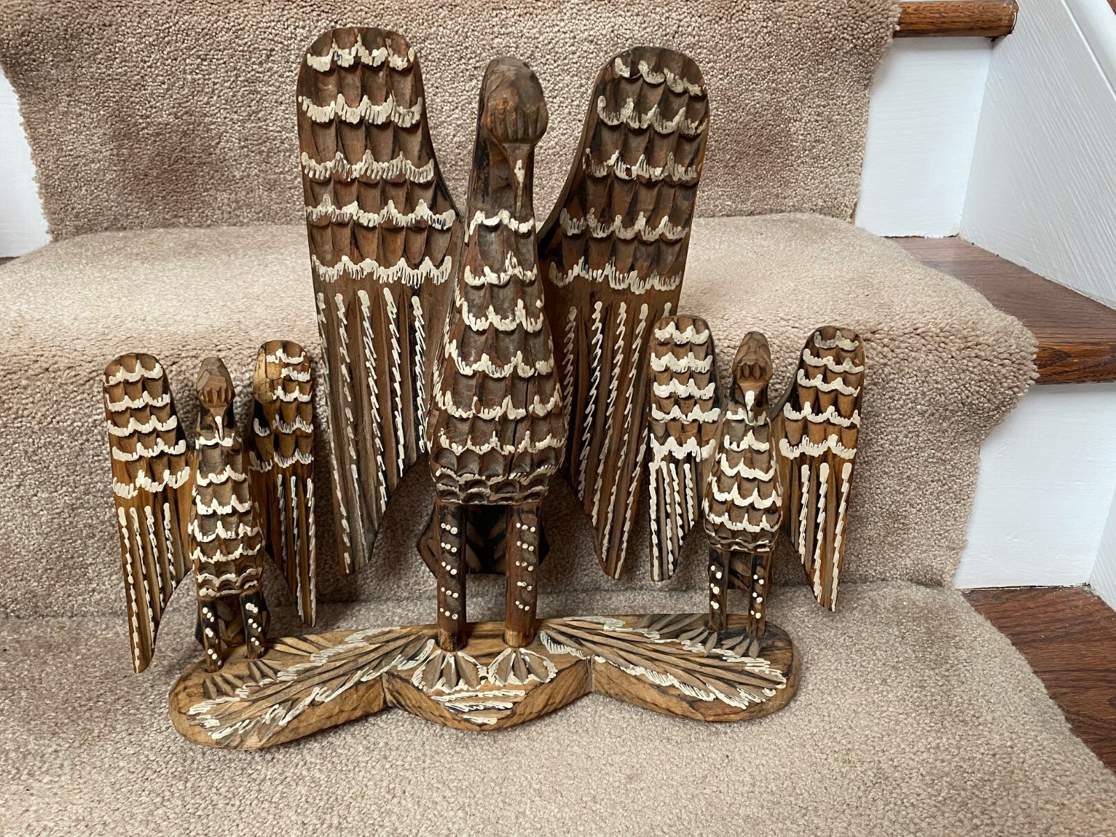 1928 Fabulous Hand Carved and Painted Eagle Trio Signed Hanover, PA