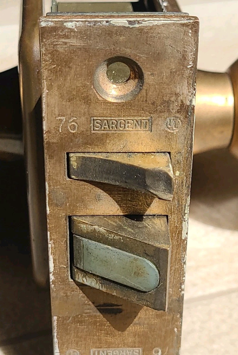 Vintage Sargent 76 Brass Mini Mortise Lock Set WITH KEY Doorknobs Works Great!