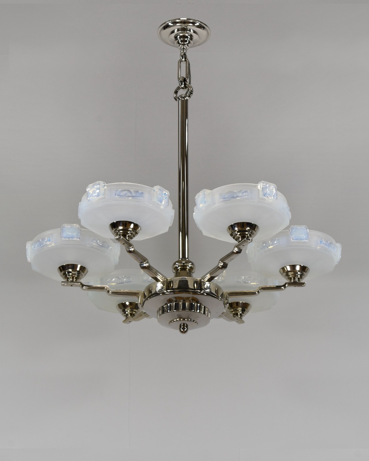 RENON & EJG ezan : FRENCH OPALESCENT ART DECO CHANDELIER .. 1930 France