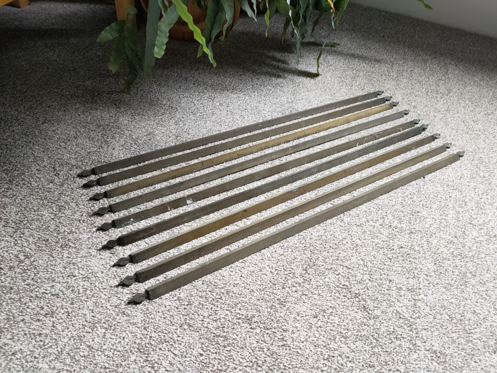 Antique Brass Stair Rods No Clips x9 Vintage Victorian Gothic 27″L