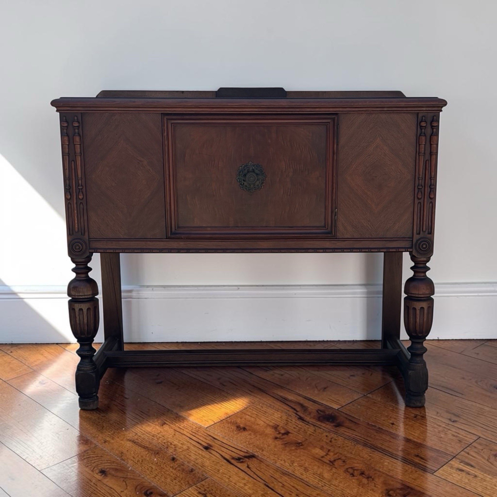 Vintage Jacobean Revival Cabinet Antique Tudor Style Walnut Server Console