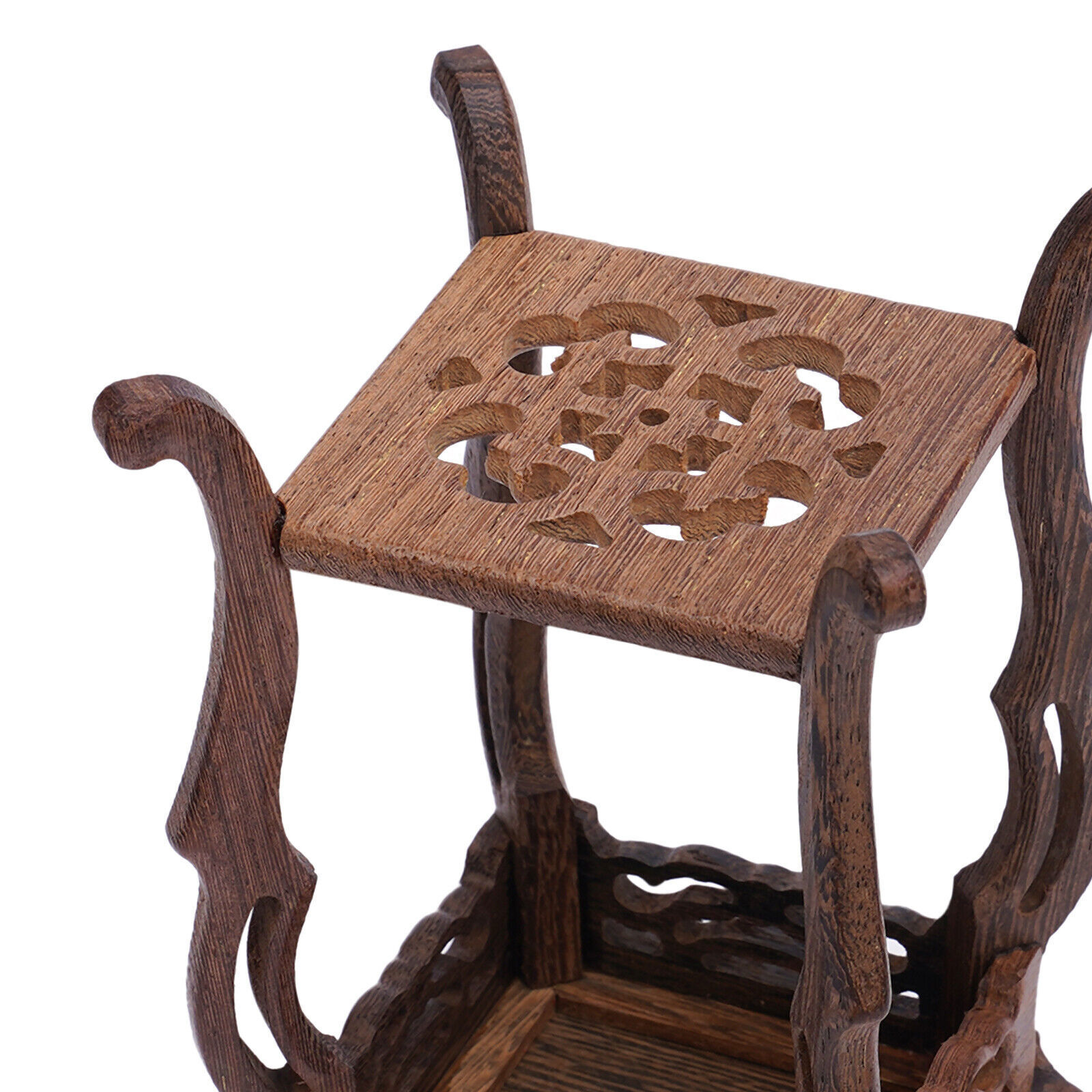 Square Tree-root Carved Bonsai Base Display Stand 10*10*15.5cm Oriental