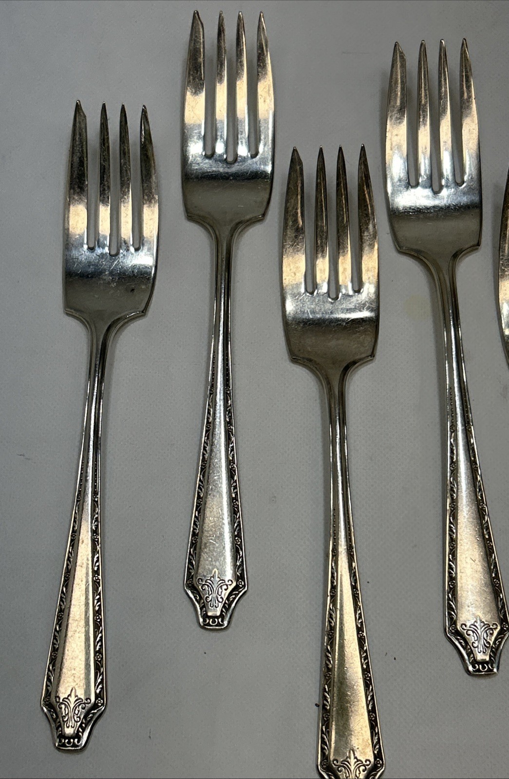 WR Maltese Cross & Keystone Hallmark Silver Plate “Alden” Salad Forks (Lot Of 6)