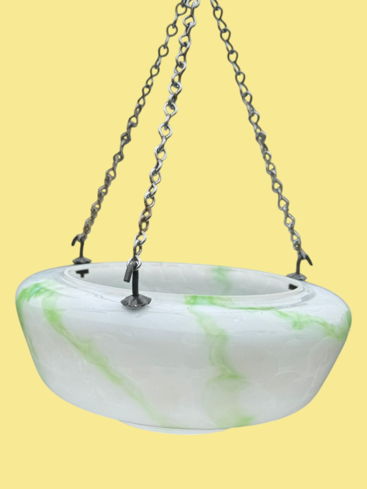 Art Deco 1930s Large Ceiling Plaffonier Flycatcher Shade Lamp Green & White