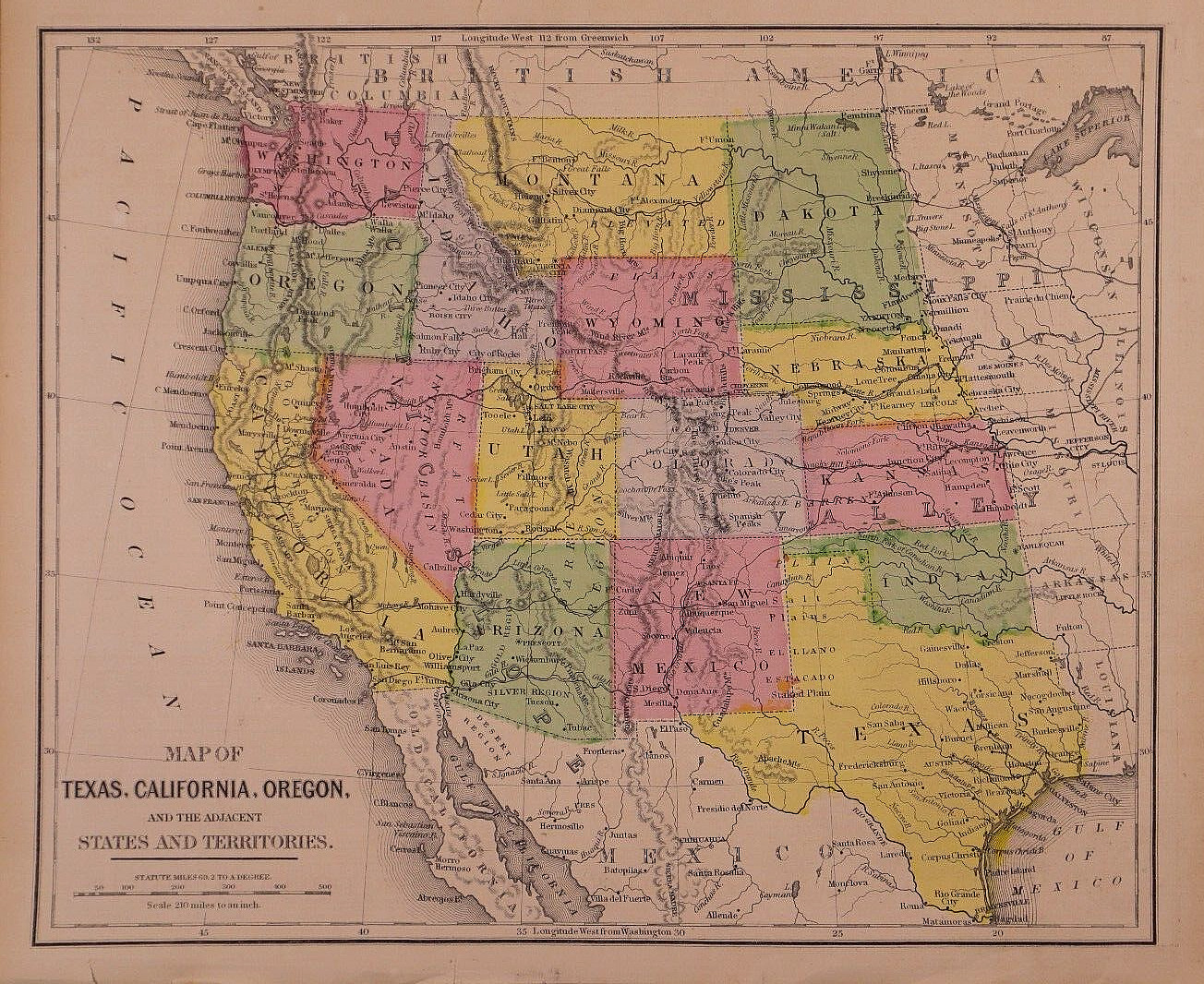 1865 Map ~ WESTERN UNITED STATES – TEXAS – TERRITORIES ~ (10×12)