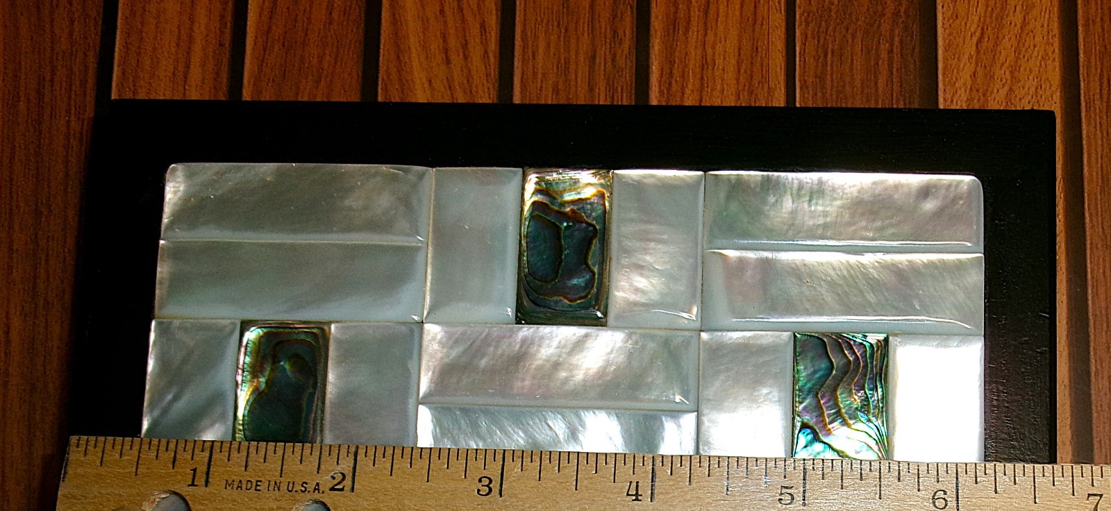 Vintage Mother of Pearl Abalone Hinged Wood Business / Playing Card Case Holder