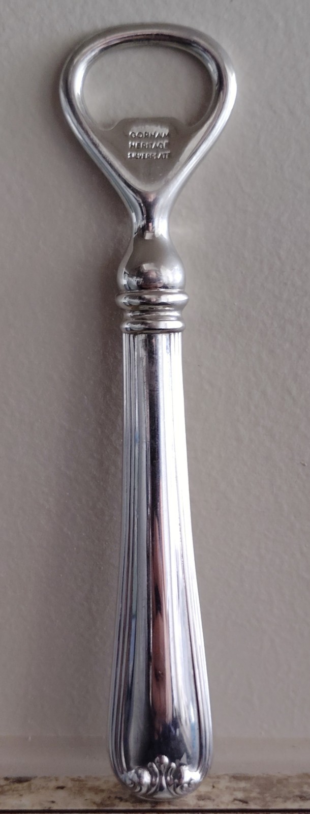 Gorham Heritage SilverPlate Silver Bottle Opener Ornate Solid 6.5″ Made in Italy