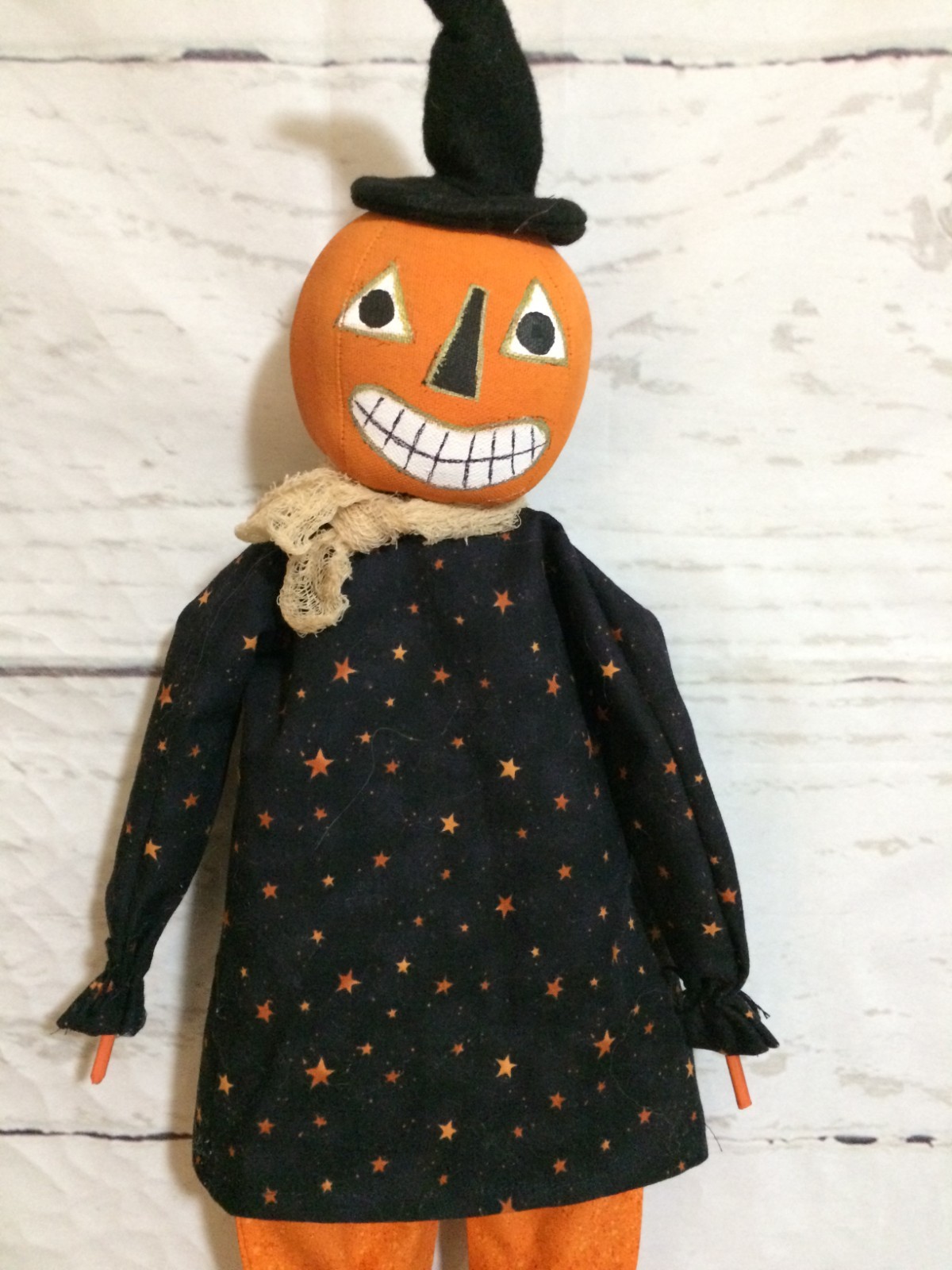 Primitive Halloween PUMPKIN HEAD DOLL – Handmade Folk Art Home Decor