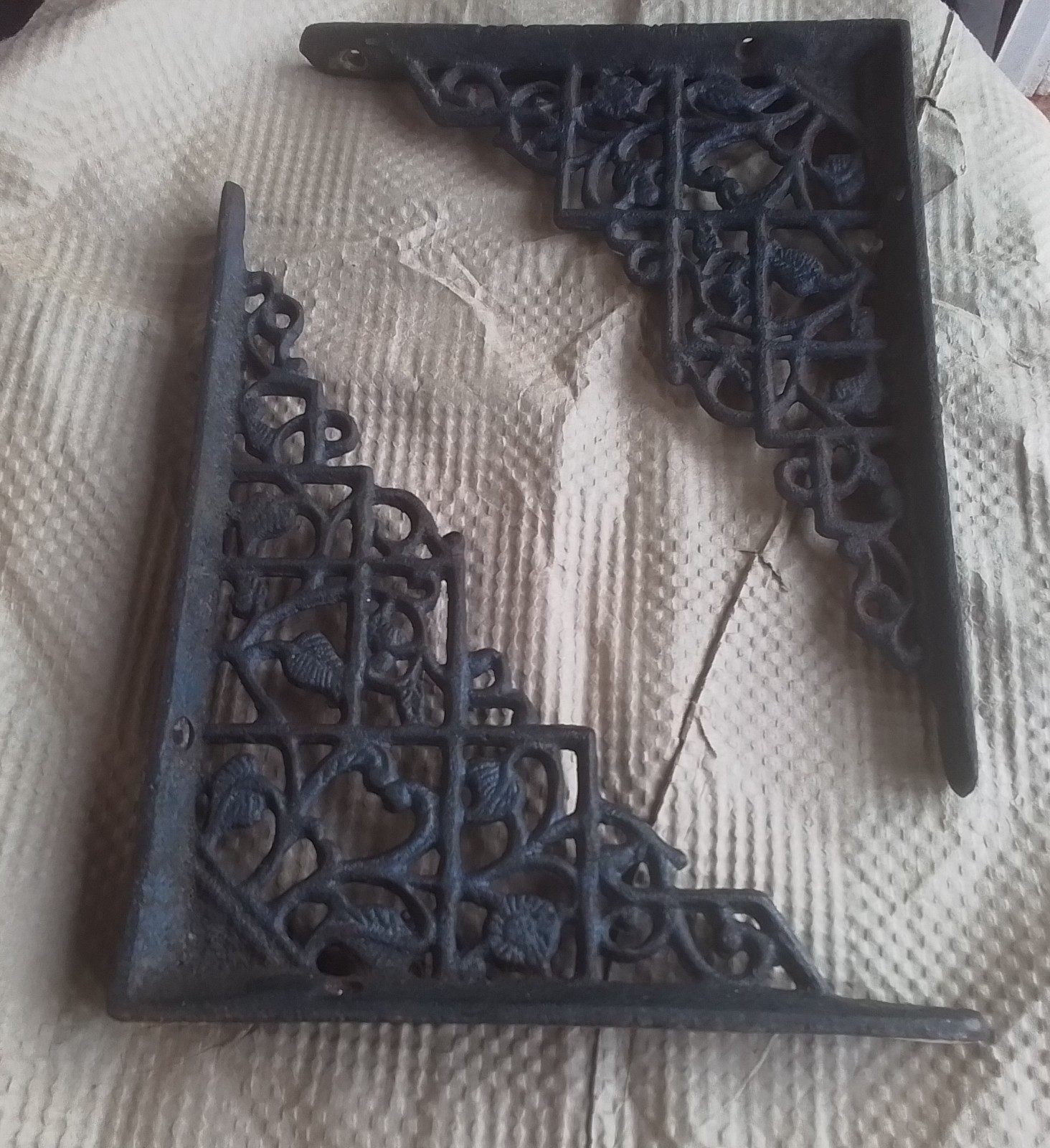 Pair of Authentic Cast Iron 1800’s Victorian Antique Shelf Brackets 7.25 x 8.75